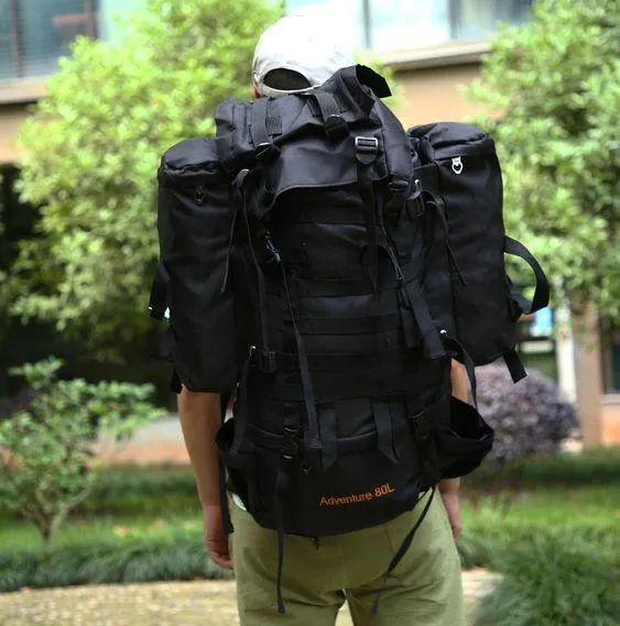 80L Hiking Backpack with Rain Cover-Black