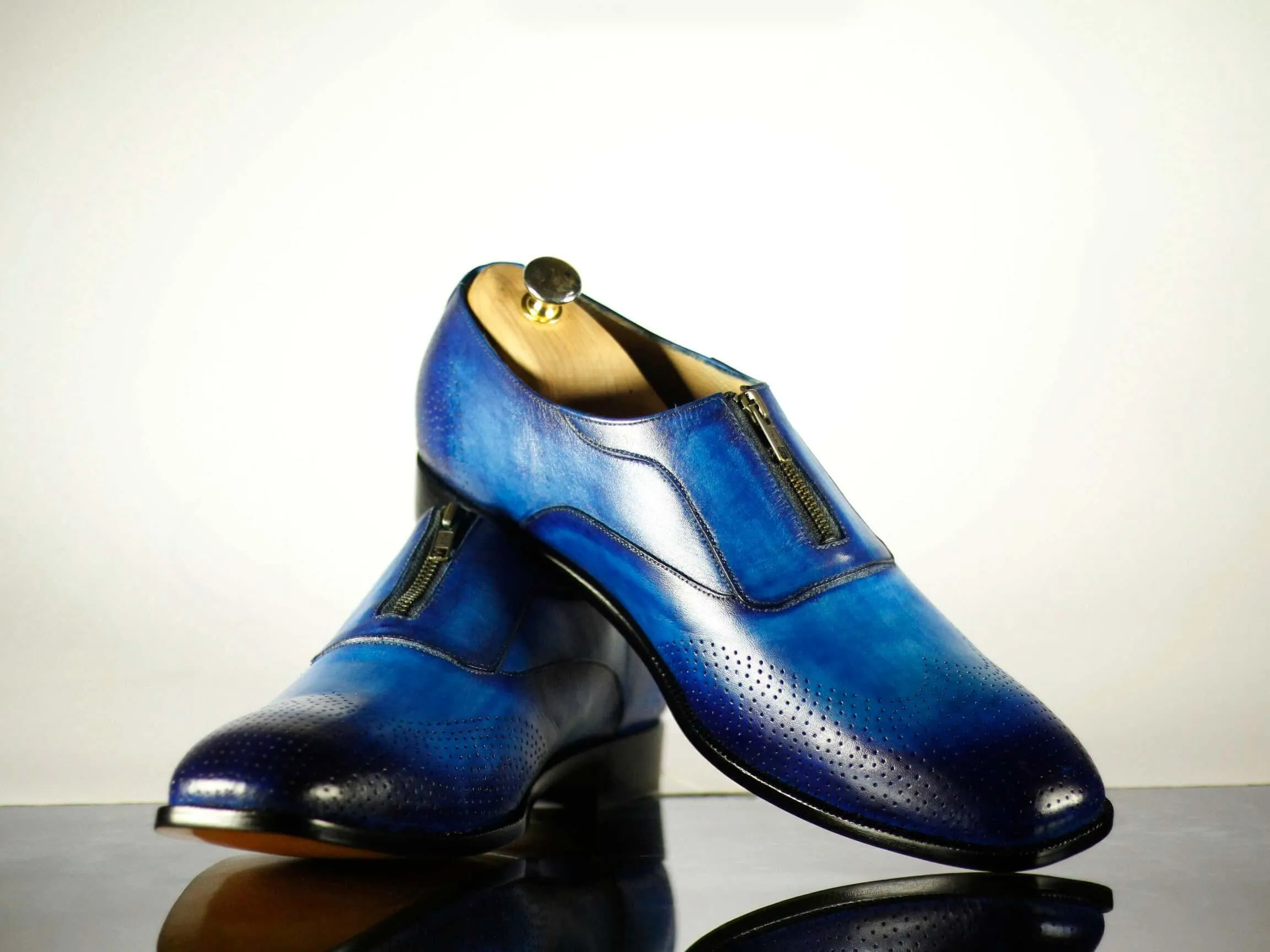 Awesome Handmade Men's Two Tone Blue Wing Tip Brogue Leather Lace Up Shoes, Men Designer Dress Formal Luxury Shoes
