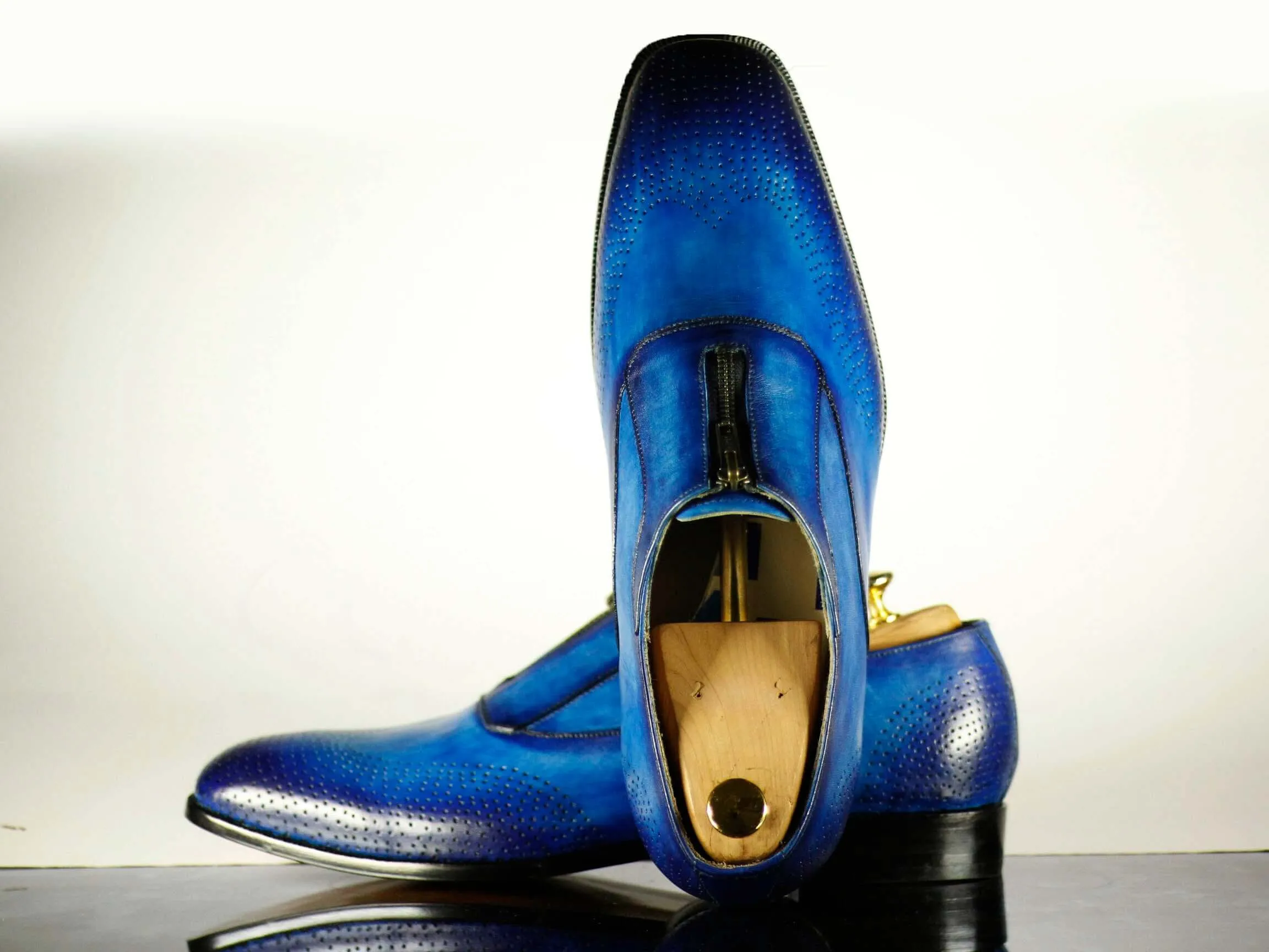 Awesome Handmade Men's Two Tone Blue Wing Tip Brogue Leather Lace Up Shoes, Men Designer Dress Formal Luxury Shoes
