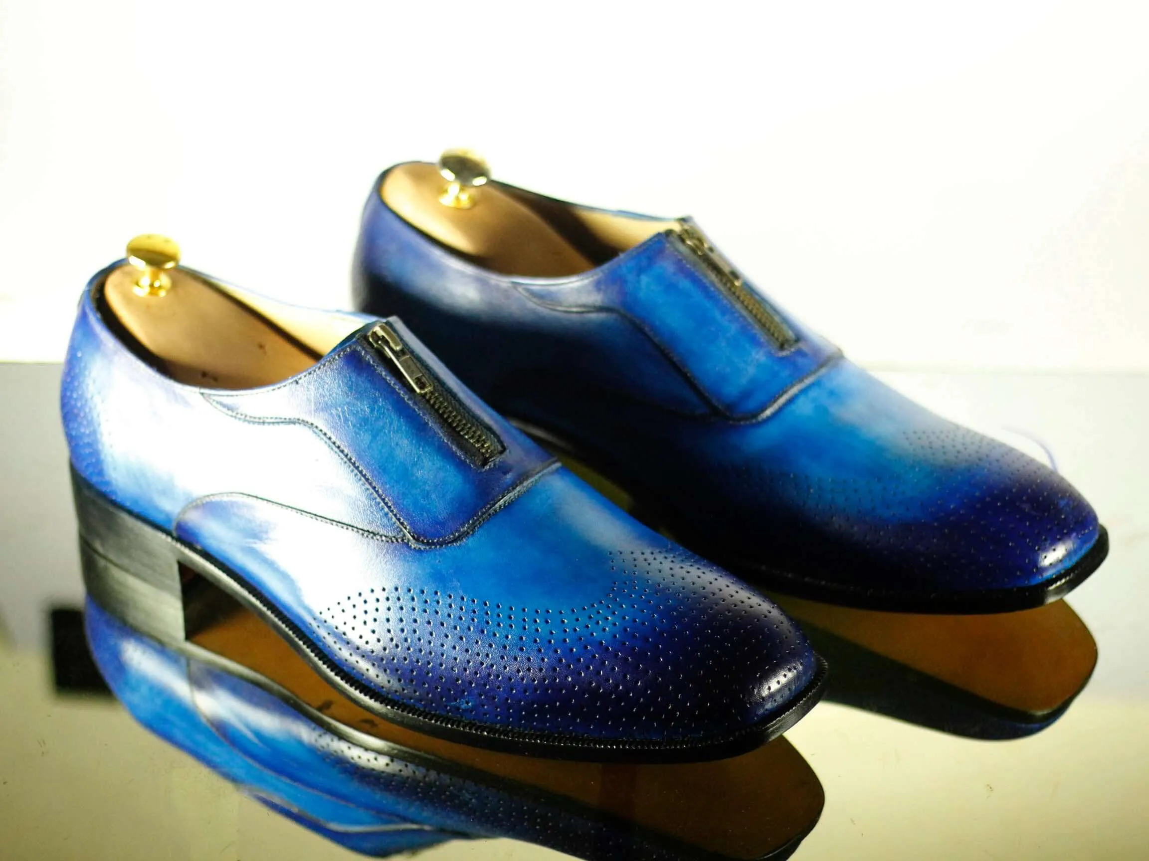 Awesome Handmade Men's Two Tone Blue Wing Tip Brogue Leather Lace Up Shoes, Men Designer Dress Formal Luxury Shoes