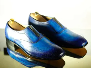 Awesome Handmade Men's Two Tone Blue Wing Tip Brogue Leather Lace Up Shoes, Men Designer Dress Formal Luxury Shoes