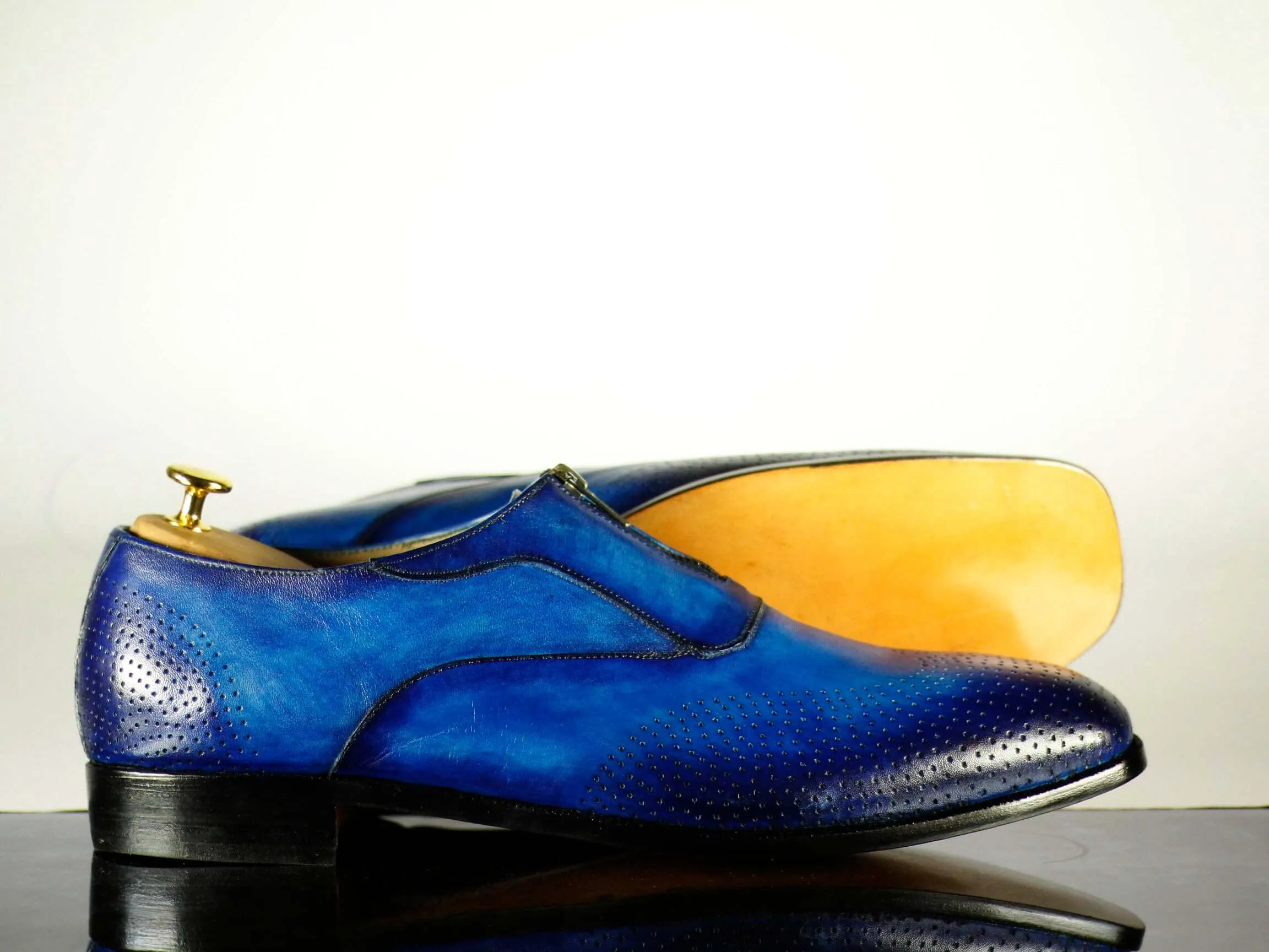Awesome Handmade Men's Two Tone Blue Wing Tip Brogue Leather Lace Up Shoes, Men Designer Dress Formal Luxury Shoes