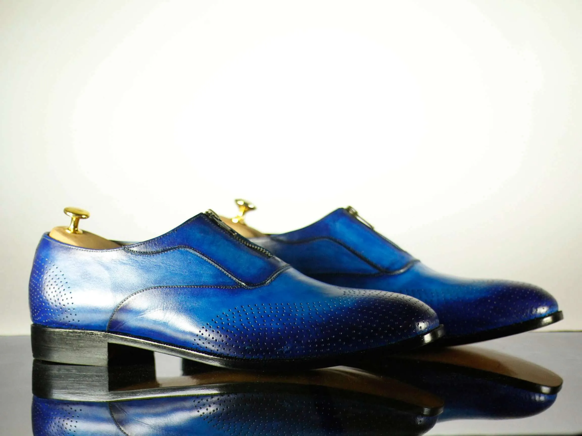 Awesome Handmade Men's Two Tone Blue Wing Tip Brogue Leather Lace Up Shoes, Men Designer Dress Formal Luxury Shoes