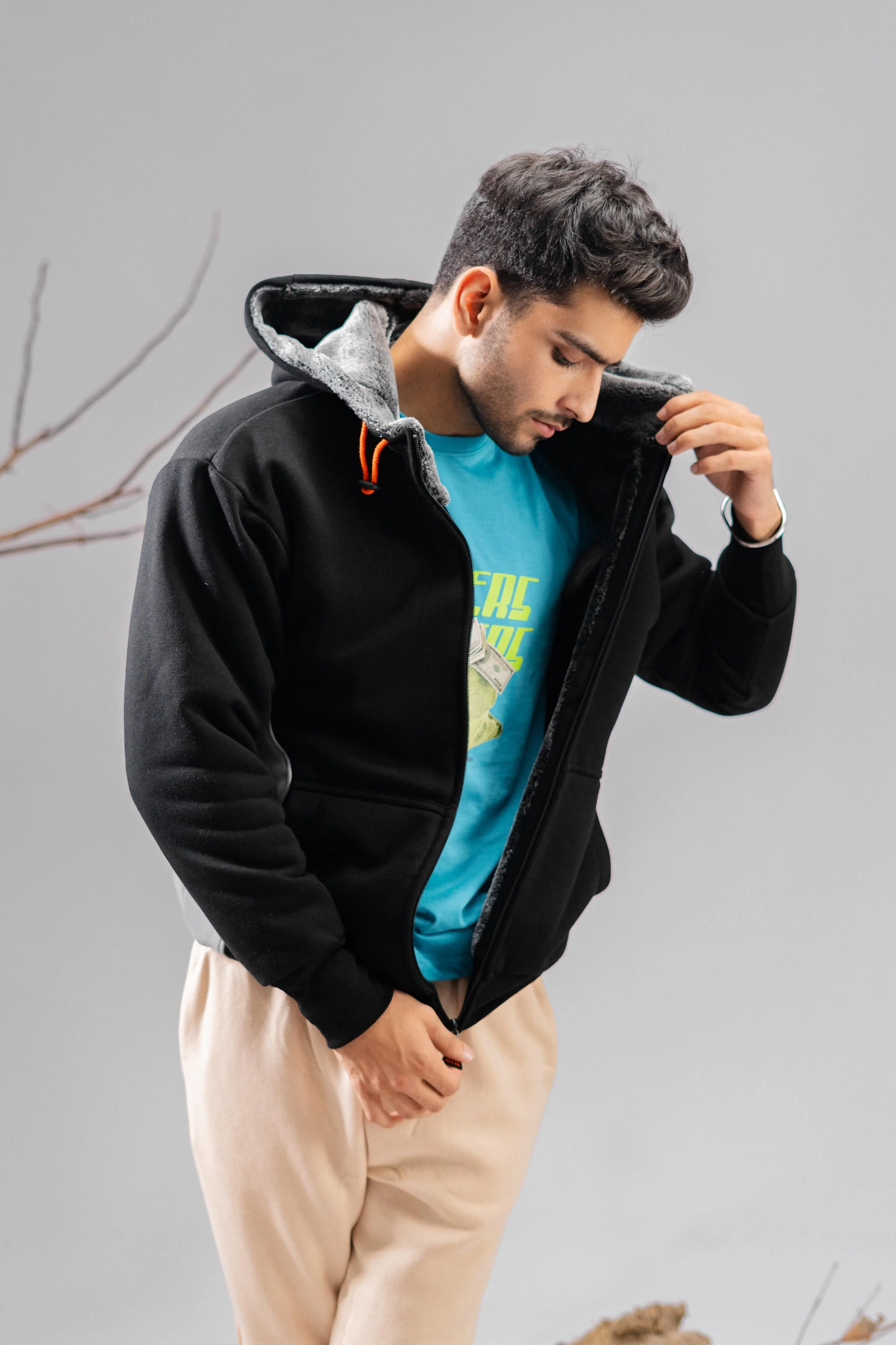 Axinite Unisex AX 96 Contrast Panel Fleece Zipper Hoodie