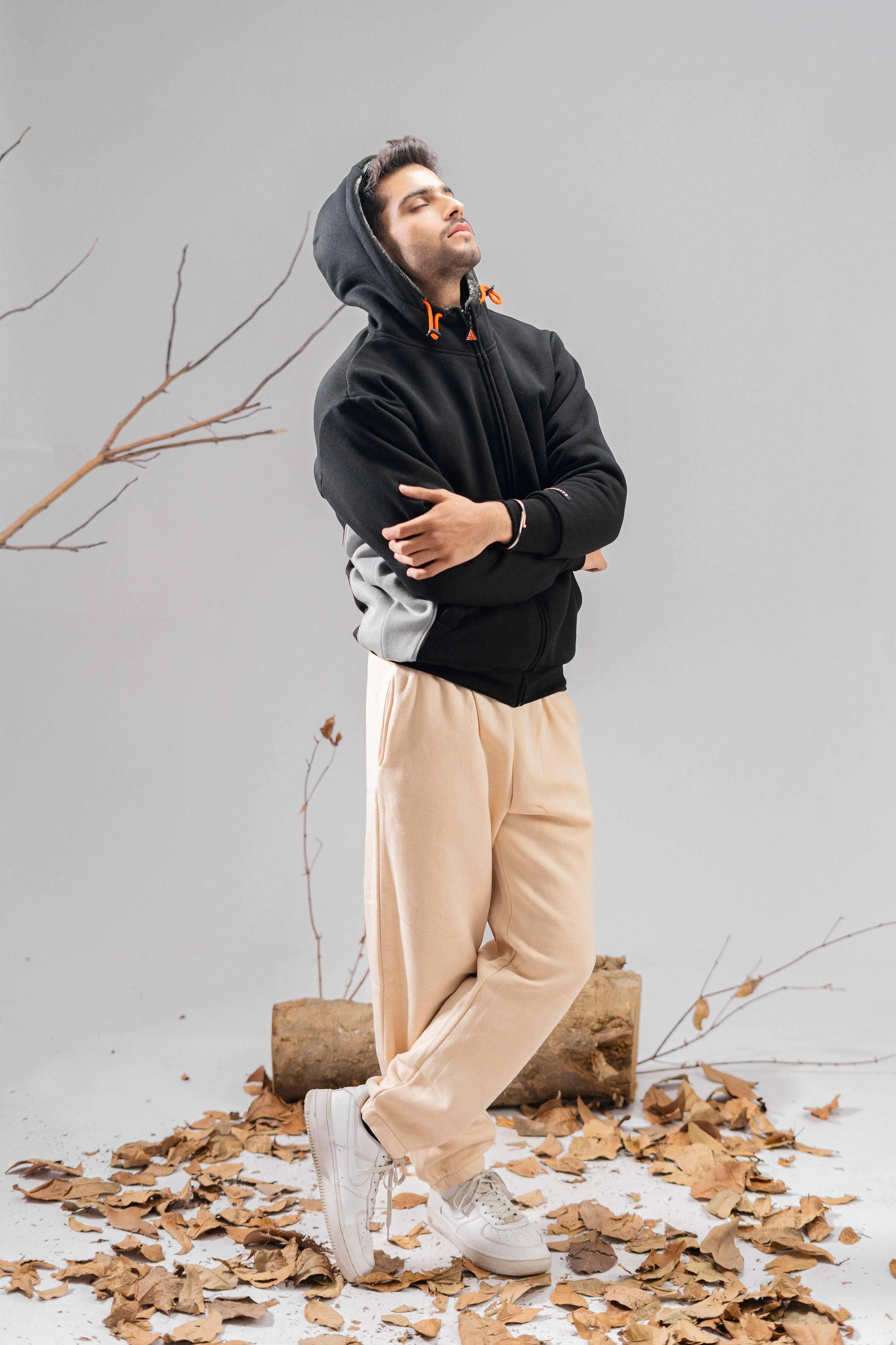 Axinite Unisex AX 96 Contrast Panel Fleece Zipper Hoodie