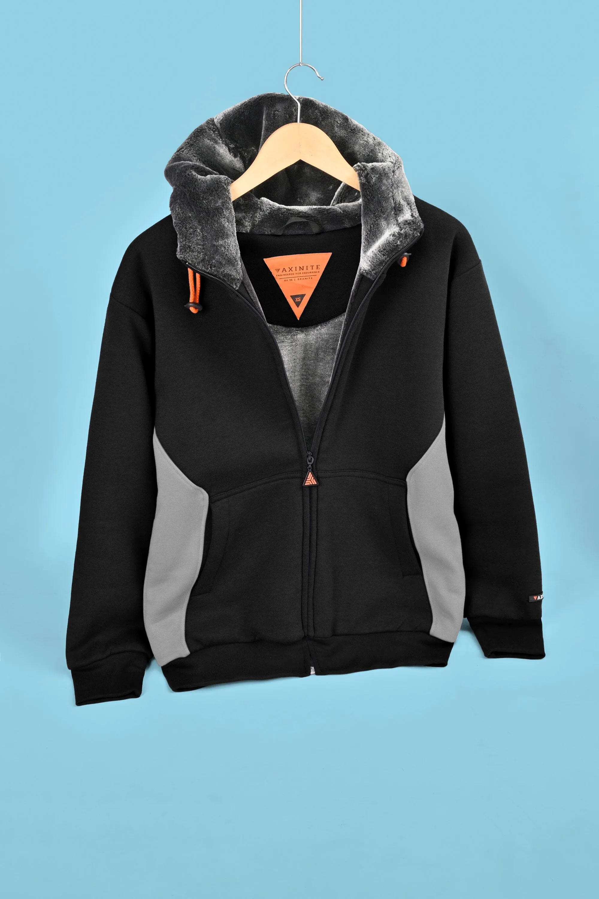 Axinite Unisex AX 96 Contrast Panel Fleece Zipper Hoodie