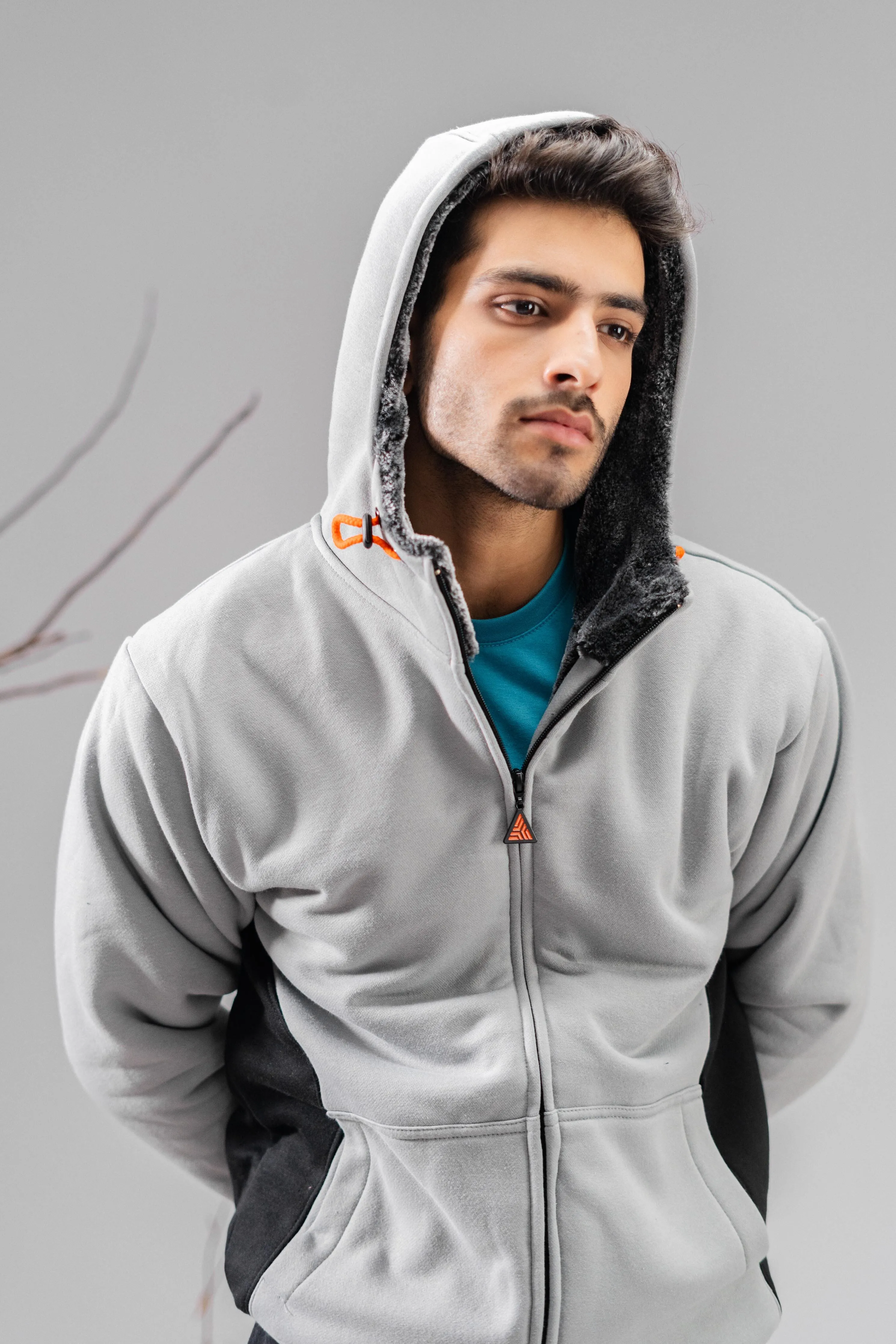Axinite Unisex AX 96 Contrast Panel Fleece Zipper Hoodie