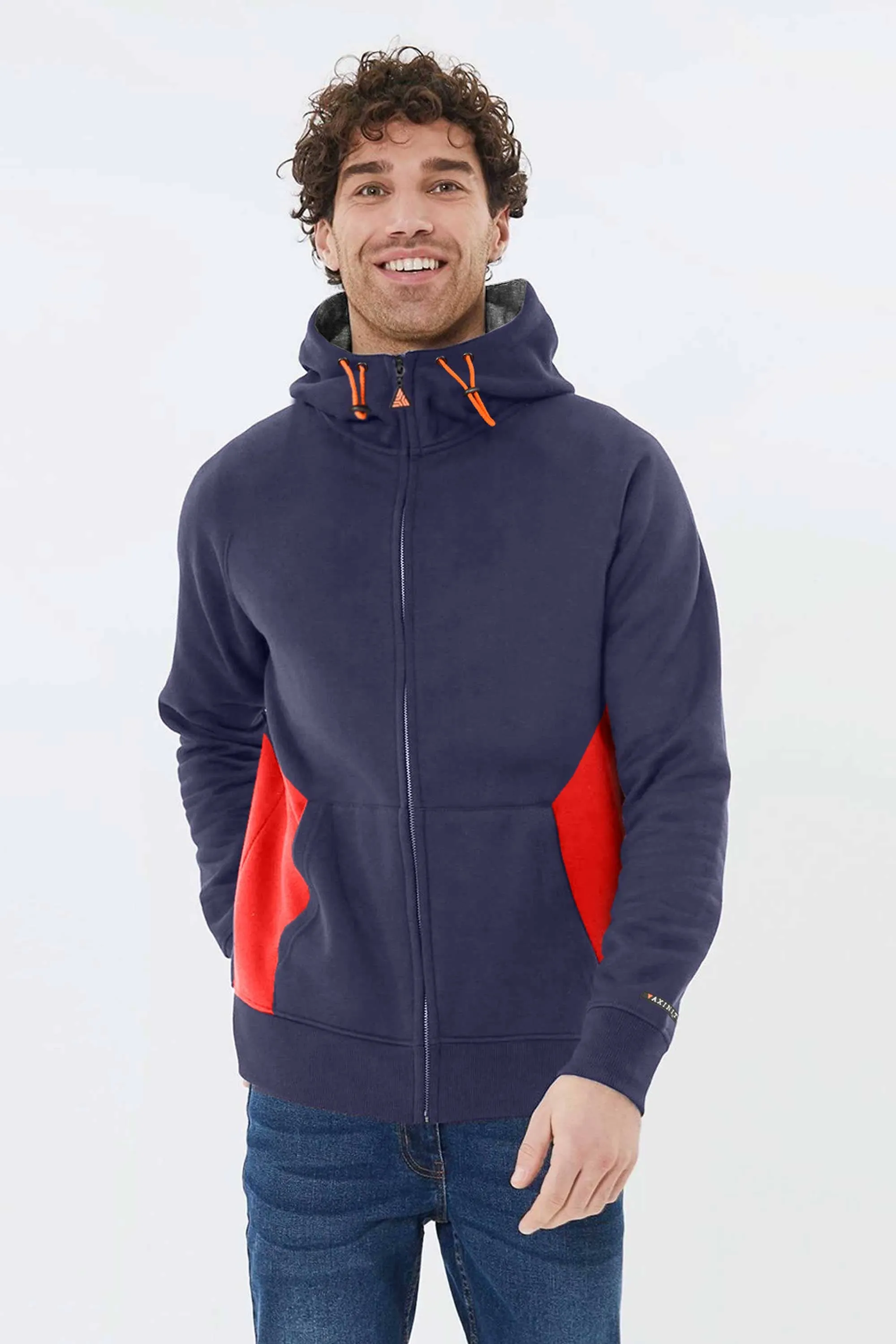 Axinite Unisex AX 96 Contrast Panel Fleece Zipper Hoodie