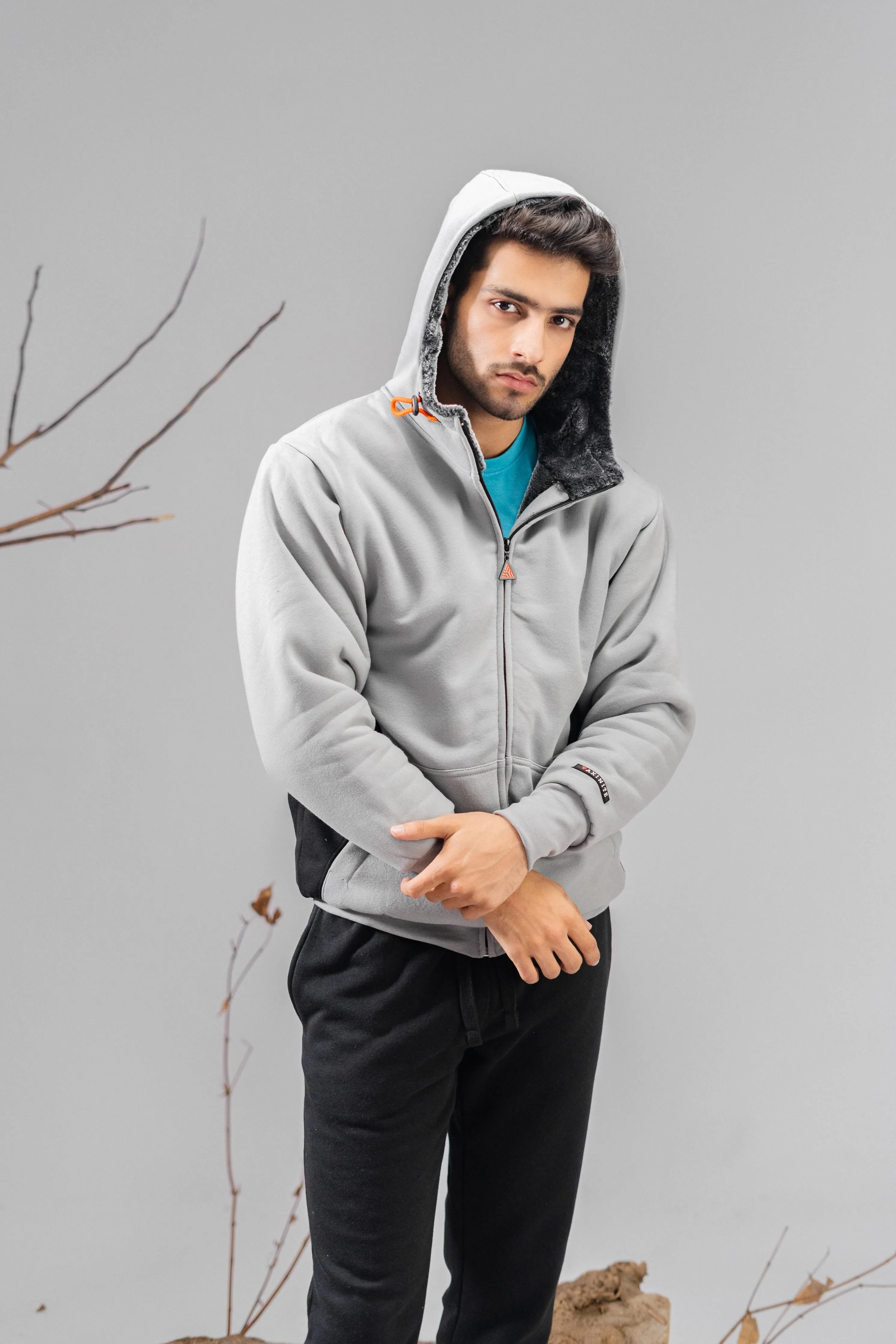 Axinite Unisex AX 96 Contrast Panel Fleece Zipper Hoodie