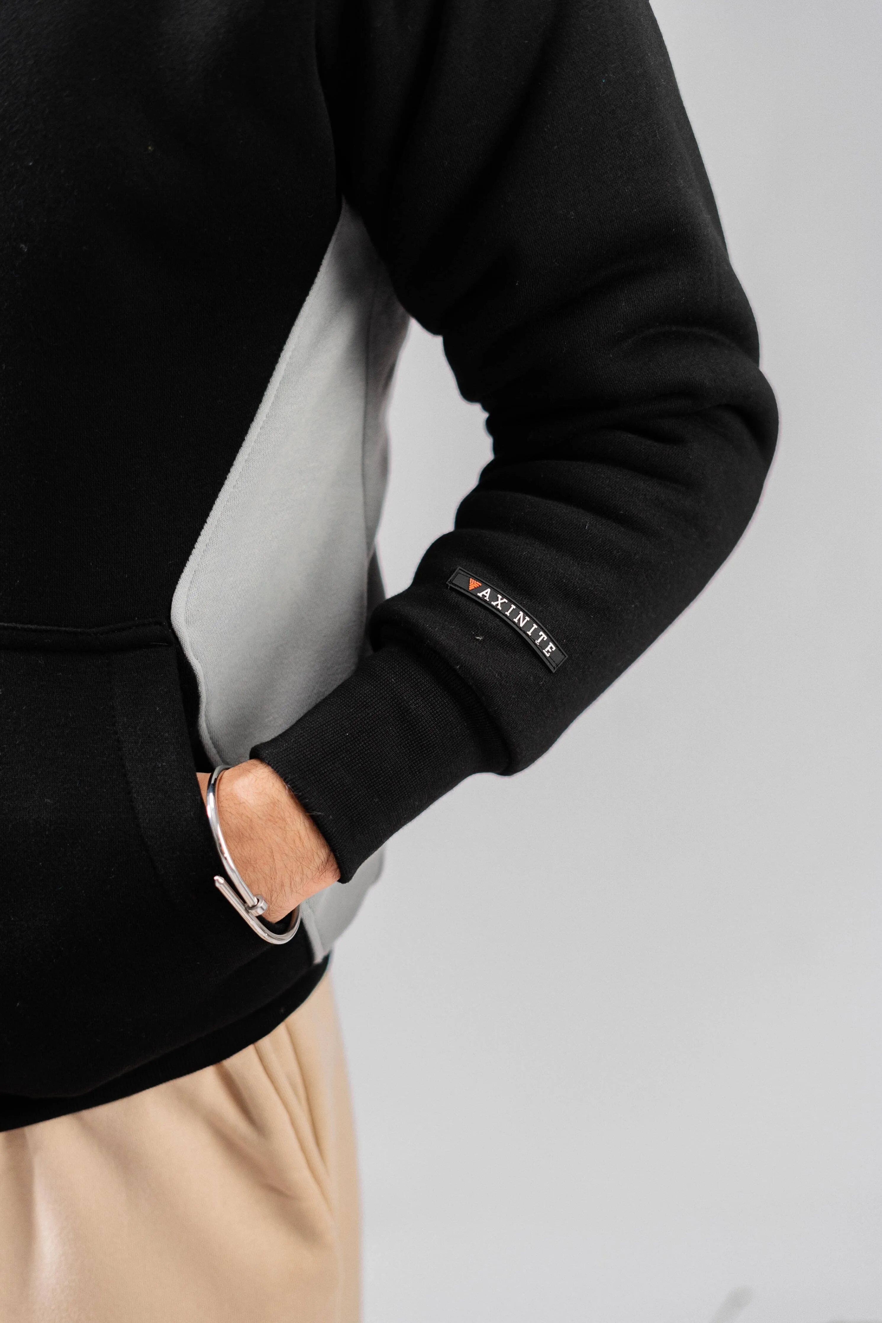Axinite Unisex AX 96 Contrast Panel Fleece Zipper Hoodie