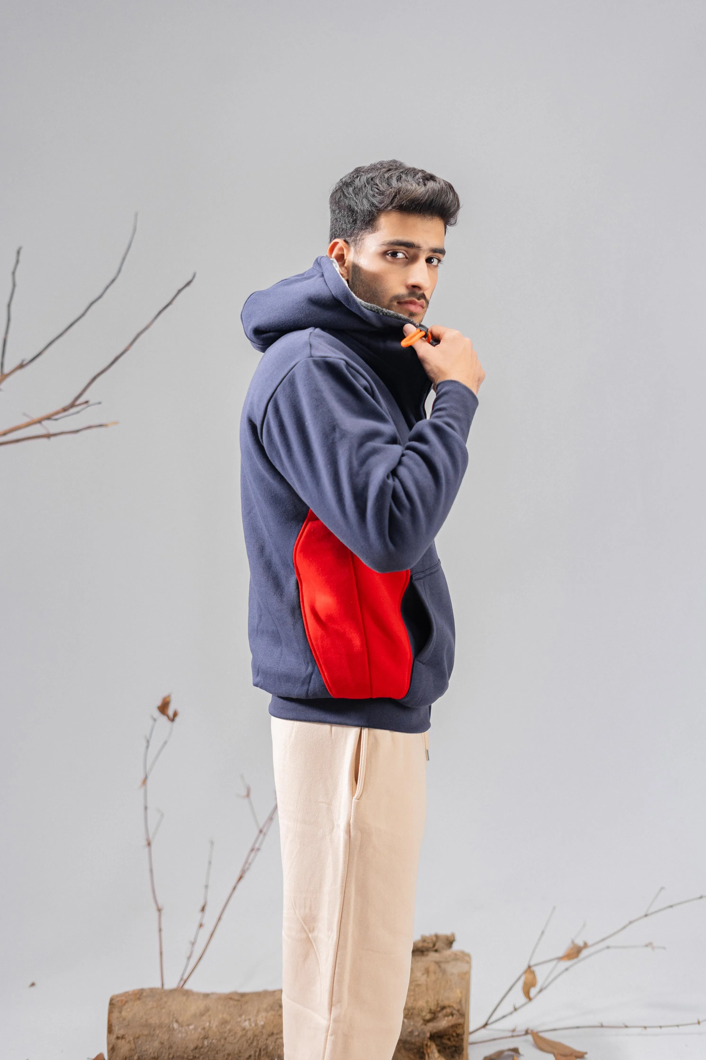 Axinite Unisex AX 96 Contrast Panel Fleece Zipper Hoodie