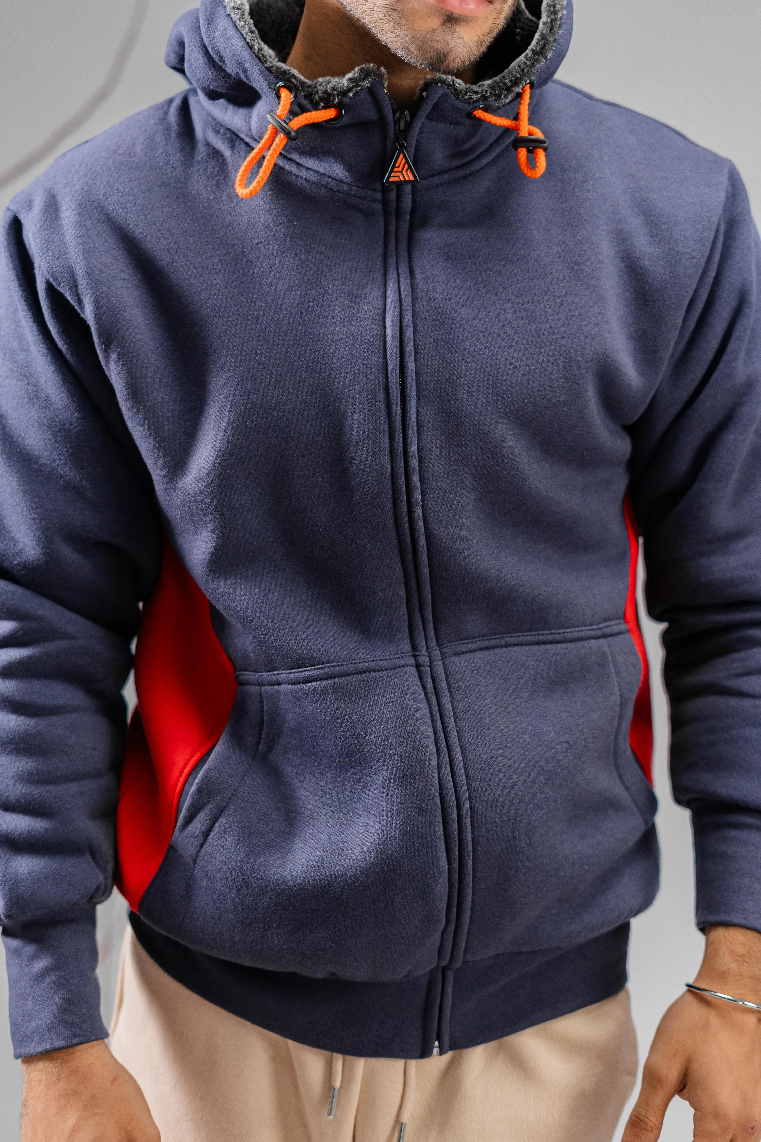 Axinite Unisex AX 96 Contrast Panel Fleece Zipper Hoodie