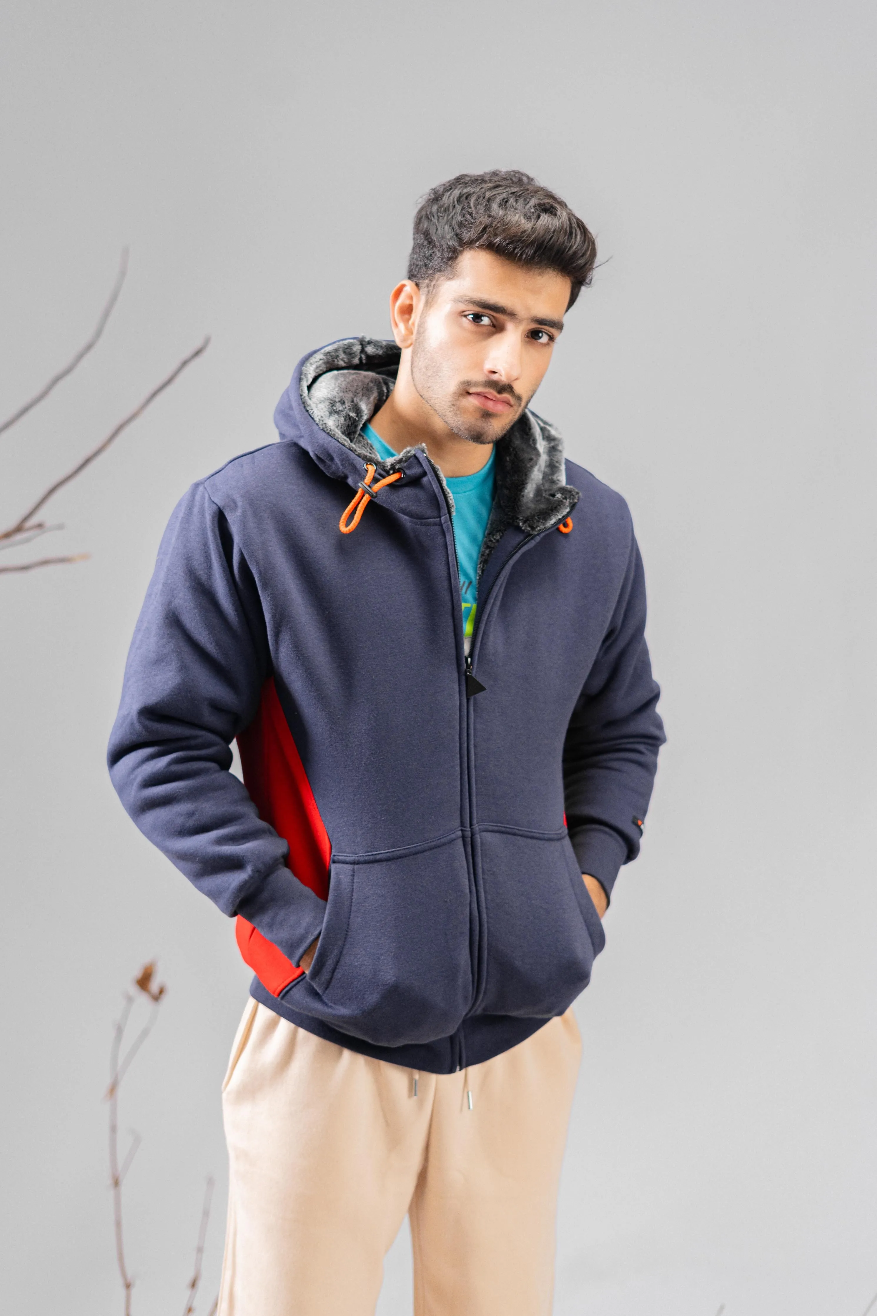 Axinite Unisex AX 96 Contrast Panel Fleece Zipper Hoodie