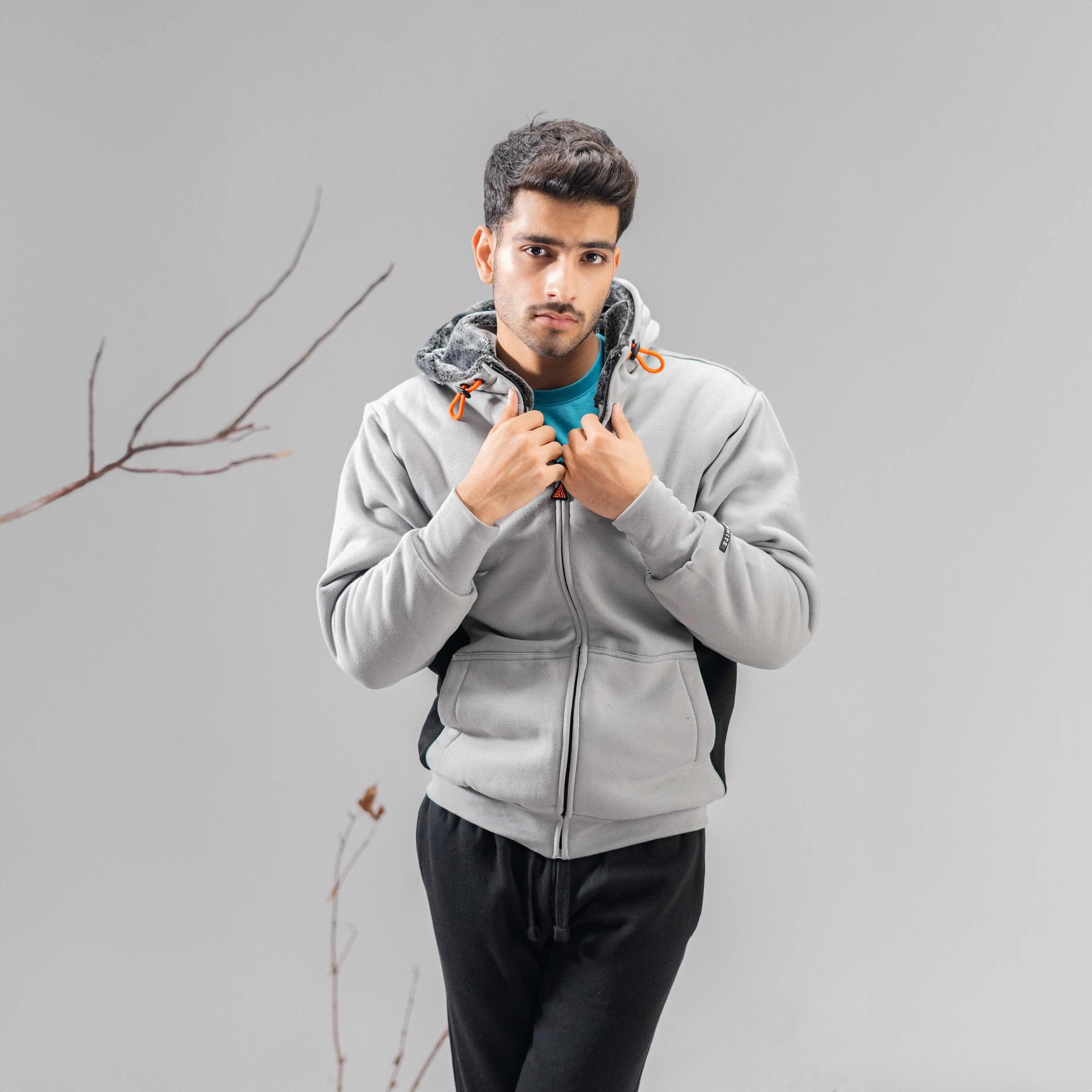 Axinite Unisex AX 96 Contrast Panel Fleece Zipper Hoodie