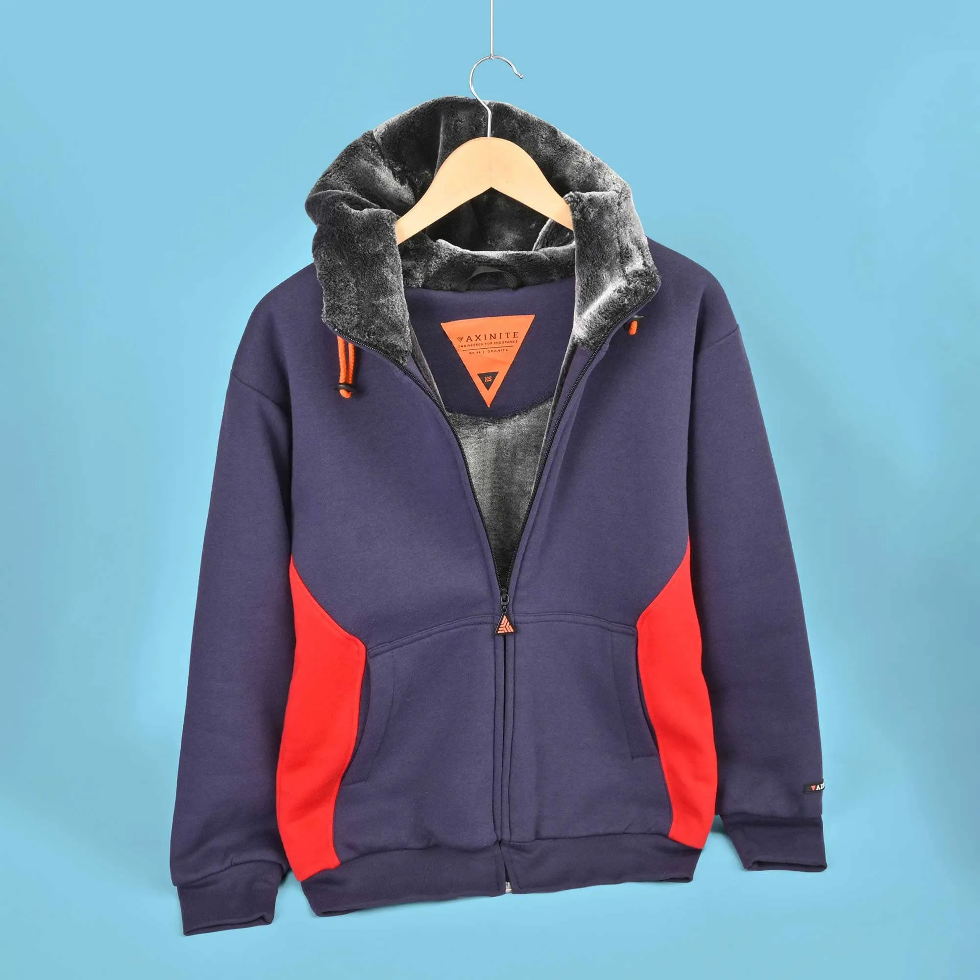 Axinite Unisex AX 96 Contrast Panel Fleece Zipper Hoodie