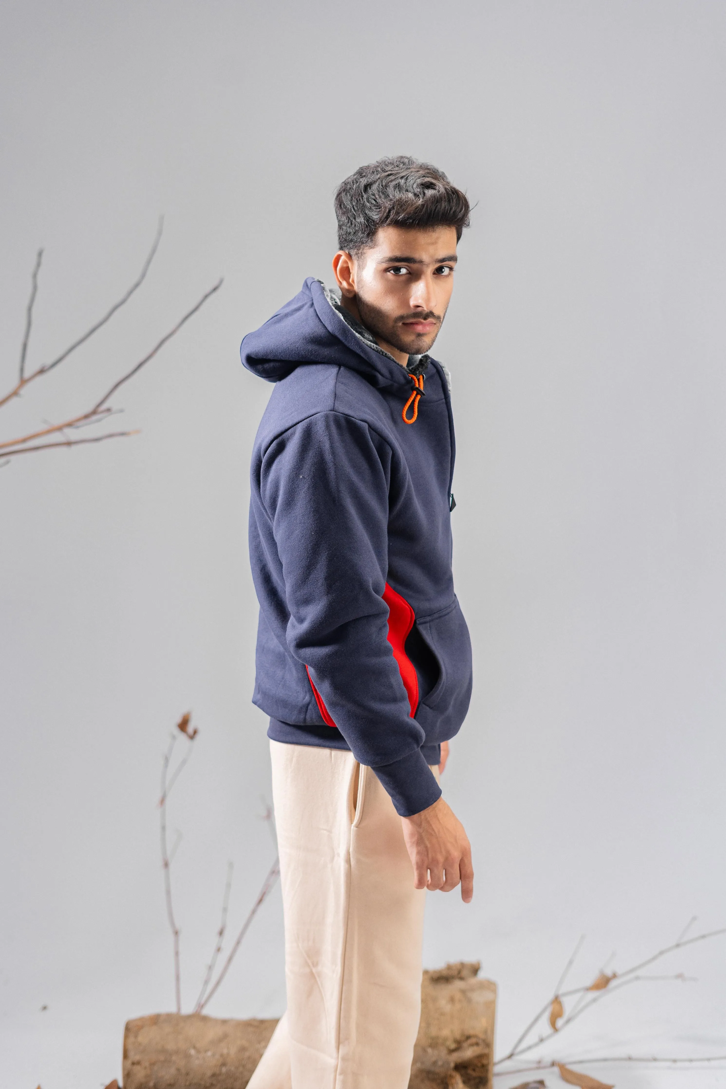 Axinite Unisex AX 96 Contrast Panel Fleece Zipper Hoodie