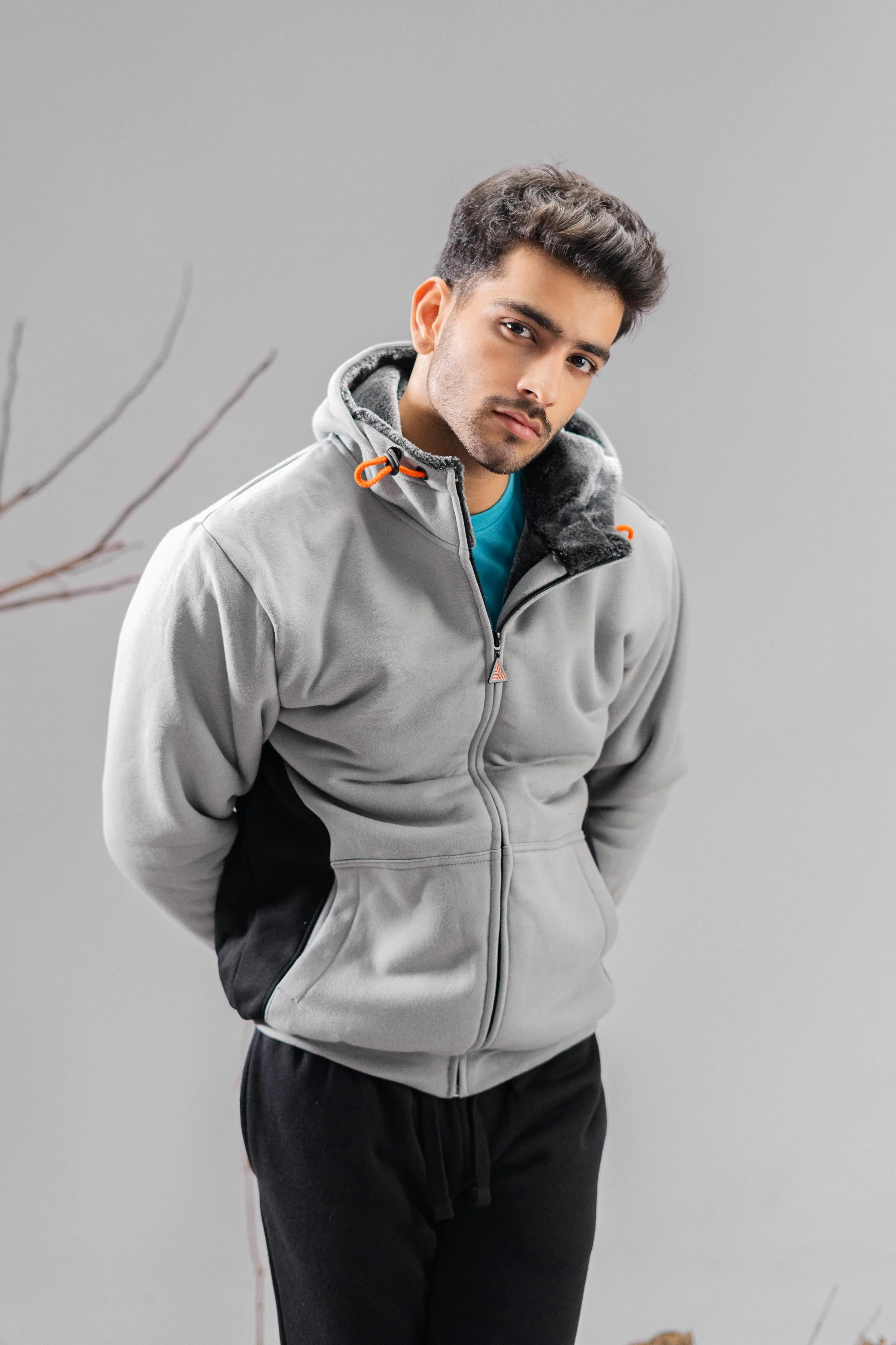 Axinite Unisex AX 96 Contrast Panel Fleece Zipper Hoodie