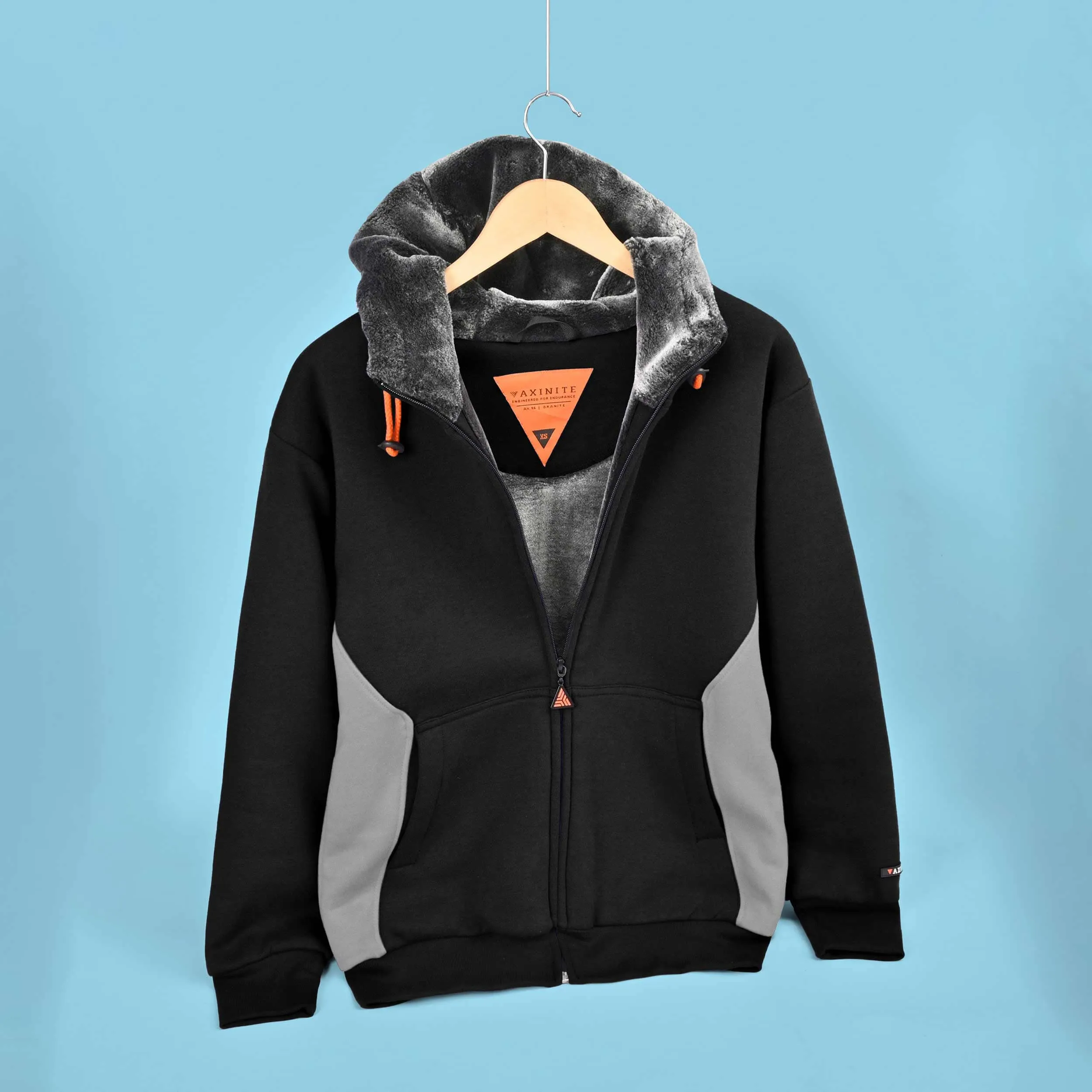 Axinite Unisex AX 96 Contrast Panel Fleece Zipper Hoodie
