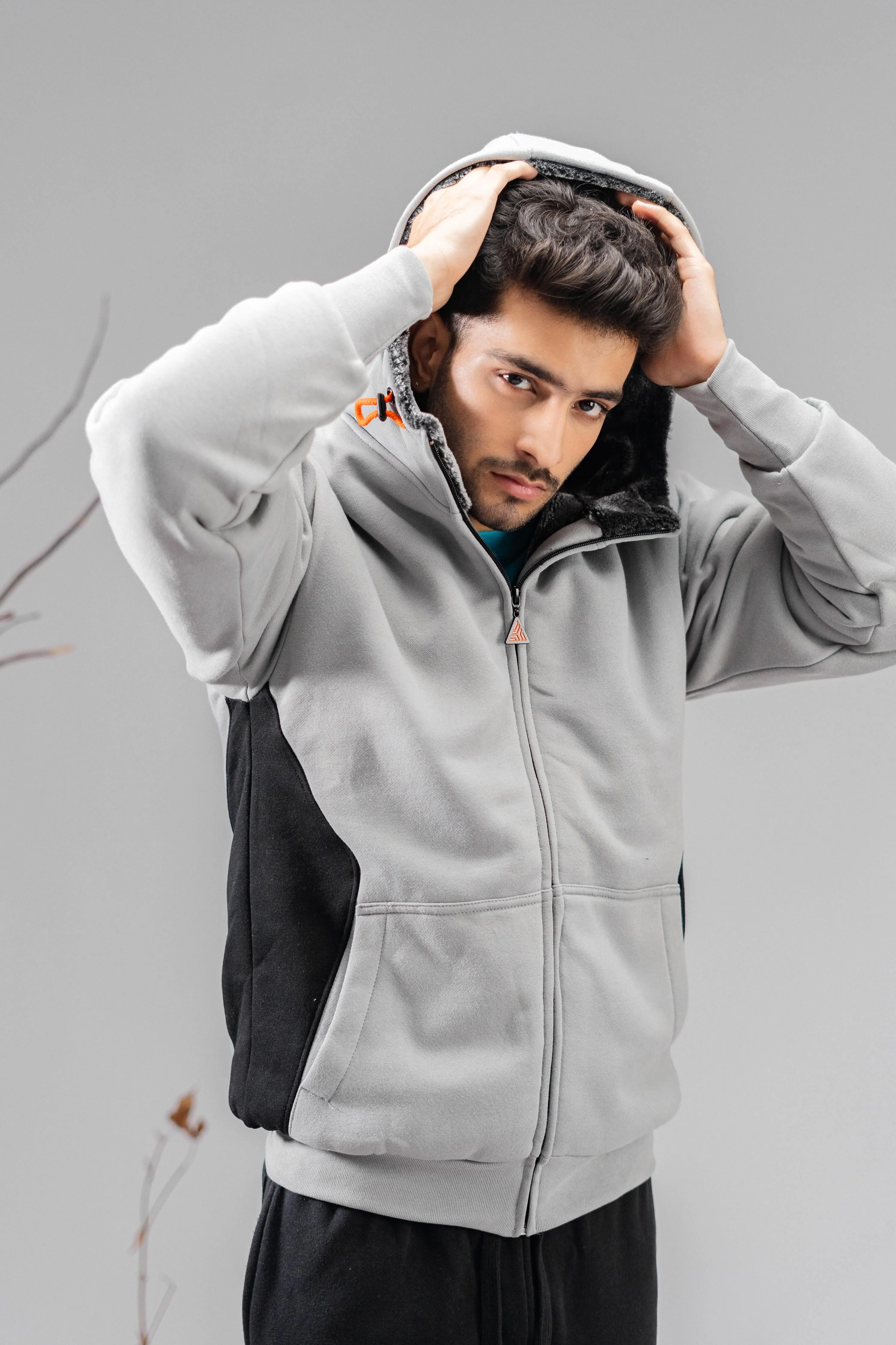 Axinite Unisex AX 96 Contrast Panel Fleece Zipper Hoodie