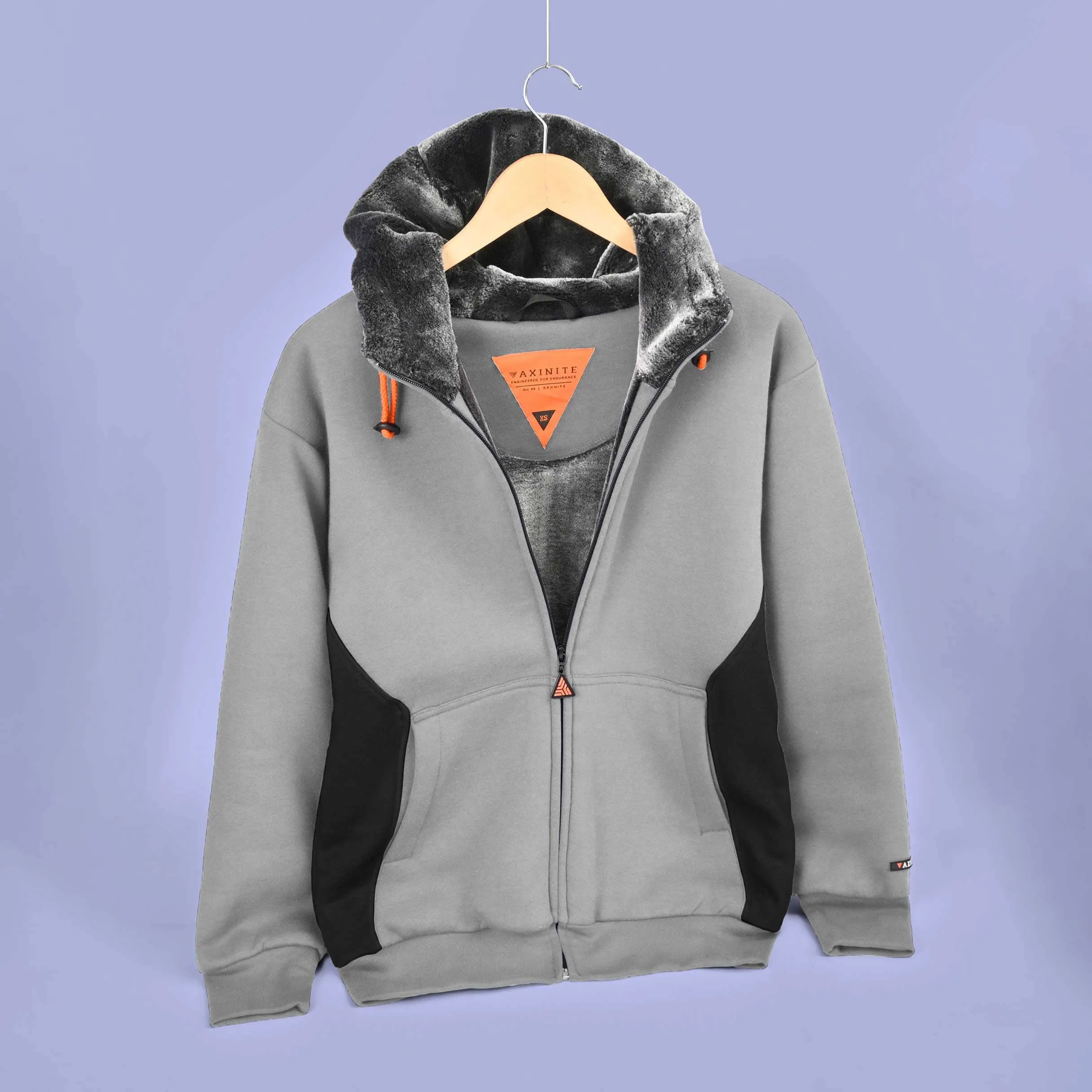 Axinite Unisex AX 96 Contrast Panel Fleece Zipper Hoodie