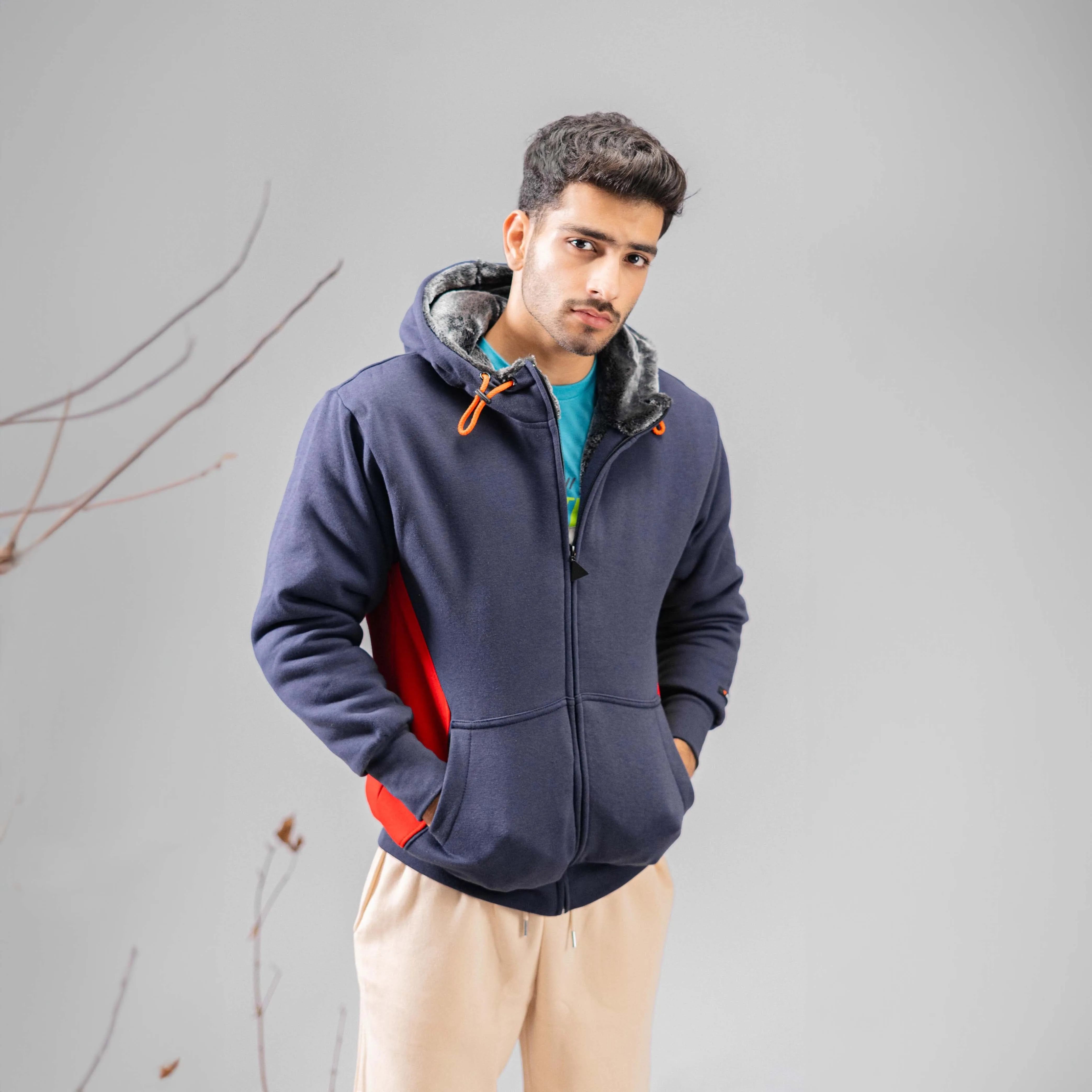 Axinite Unisex AX 96 Contrast Panel Fleece Zipper Hoodie