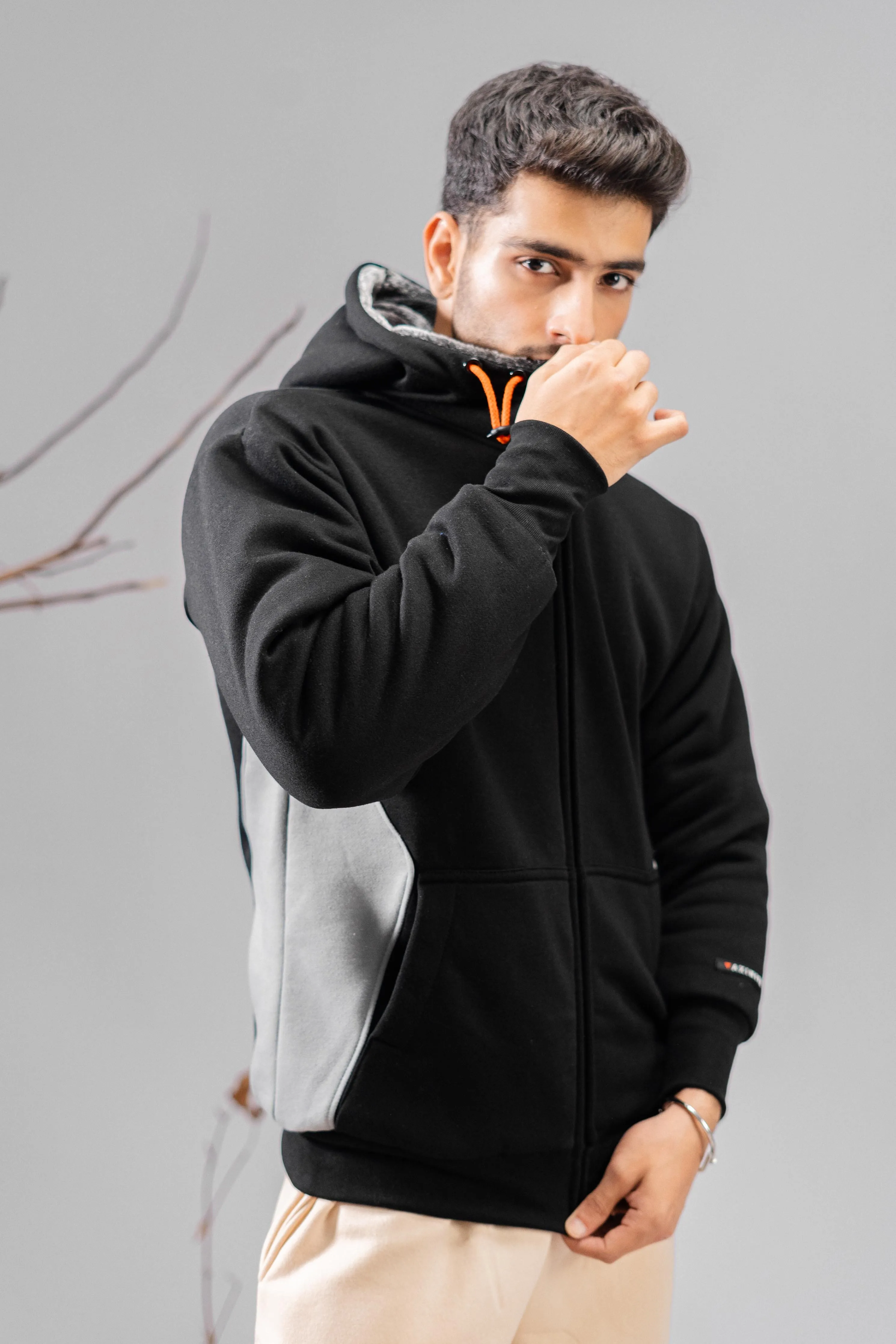 Axinite Unisex AX 96 Contrast Panel Fleece Zipper Hoodie