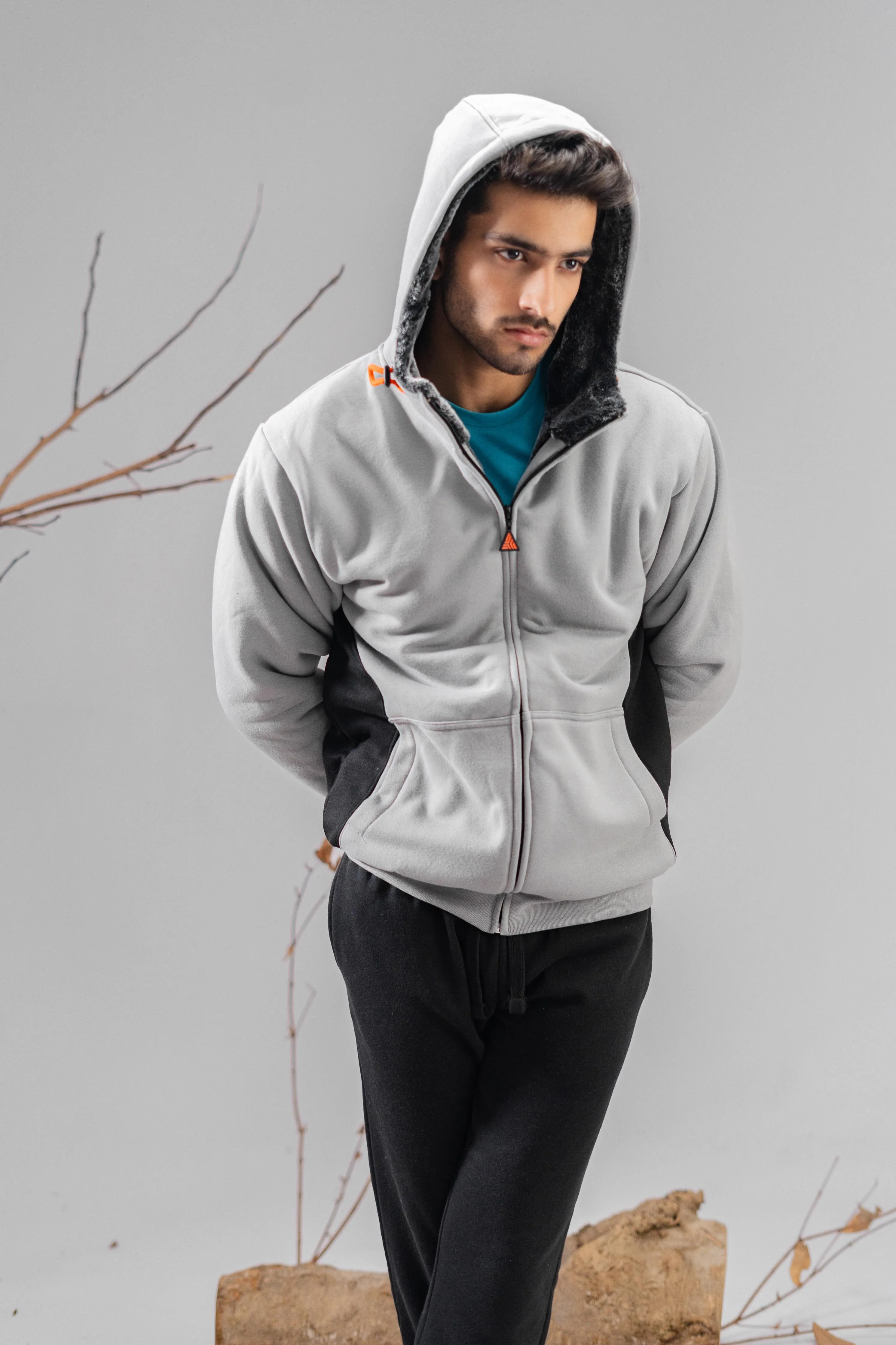 Axinite Unisex AX 96 Contrast Panel Fleece Zipper Hoodie