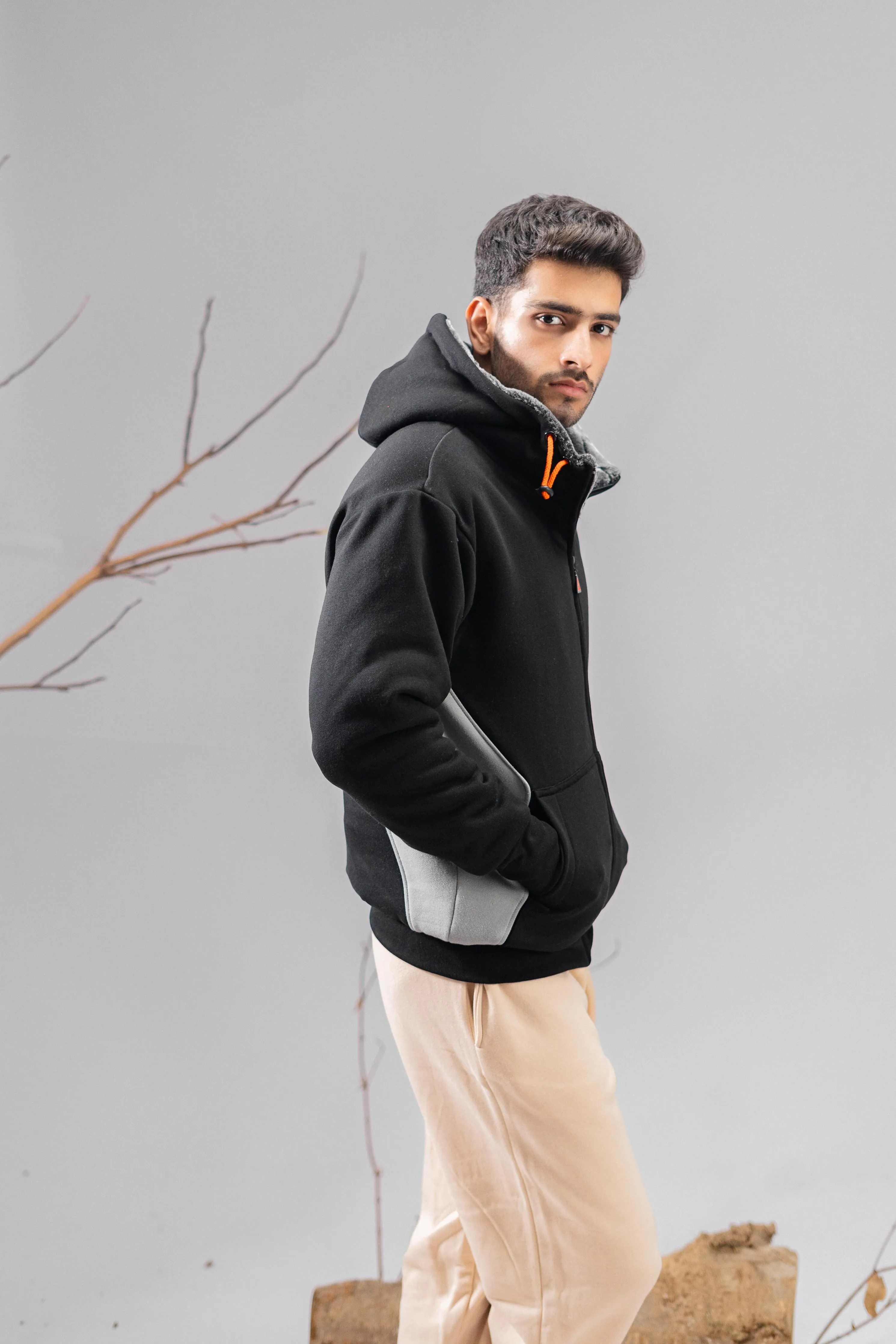 Axinite Unisex AX 96 Contrast Panel Fleece Zipper Hoodie