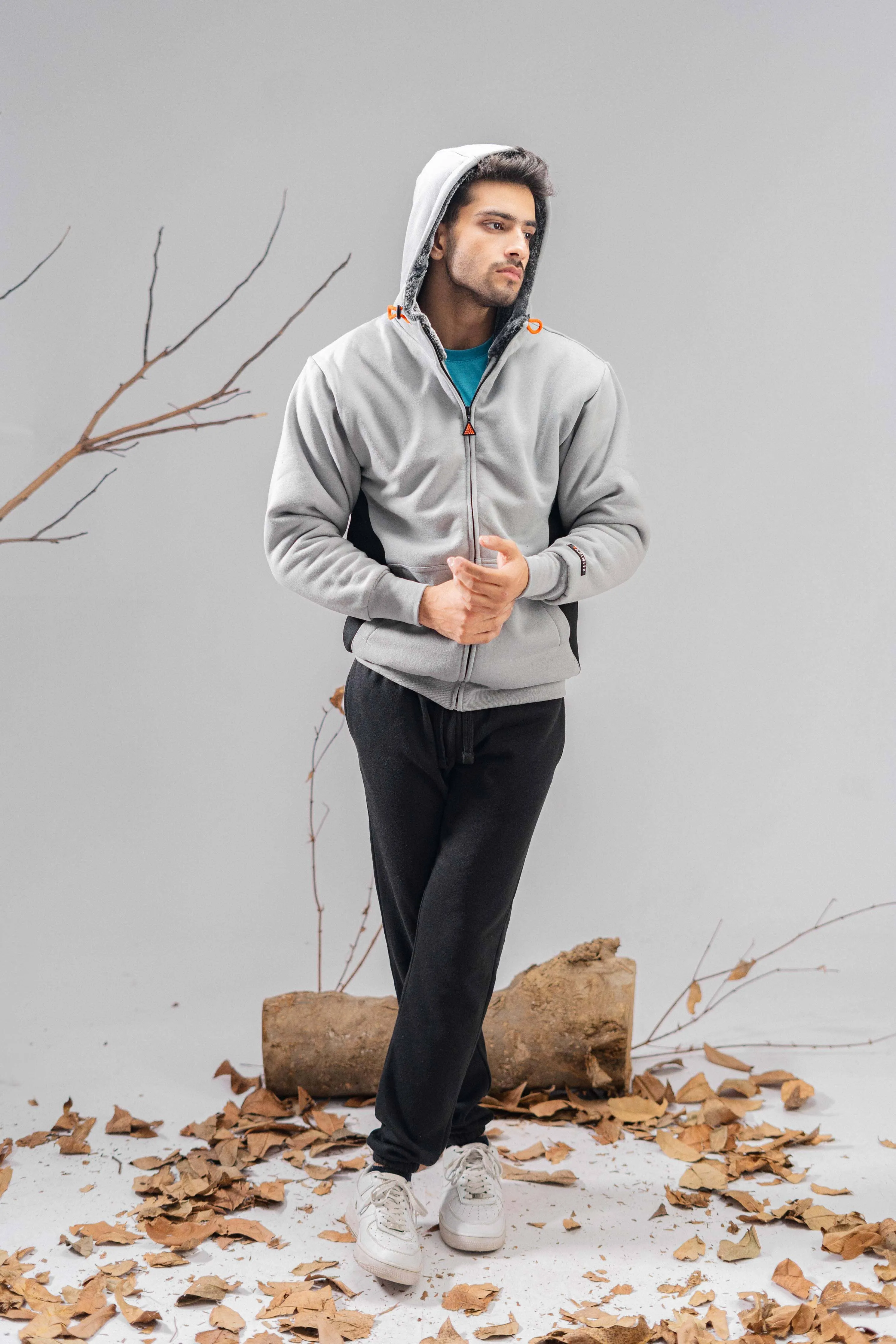 Axinite Unisex AX 96 Contrast Panel Fleece Zipper Hoodie