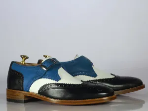 Bespoke Multi Color Leather Wing Tip Buckle Up Shoes, Men Monk Strap Dress Shoes
