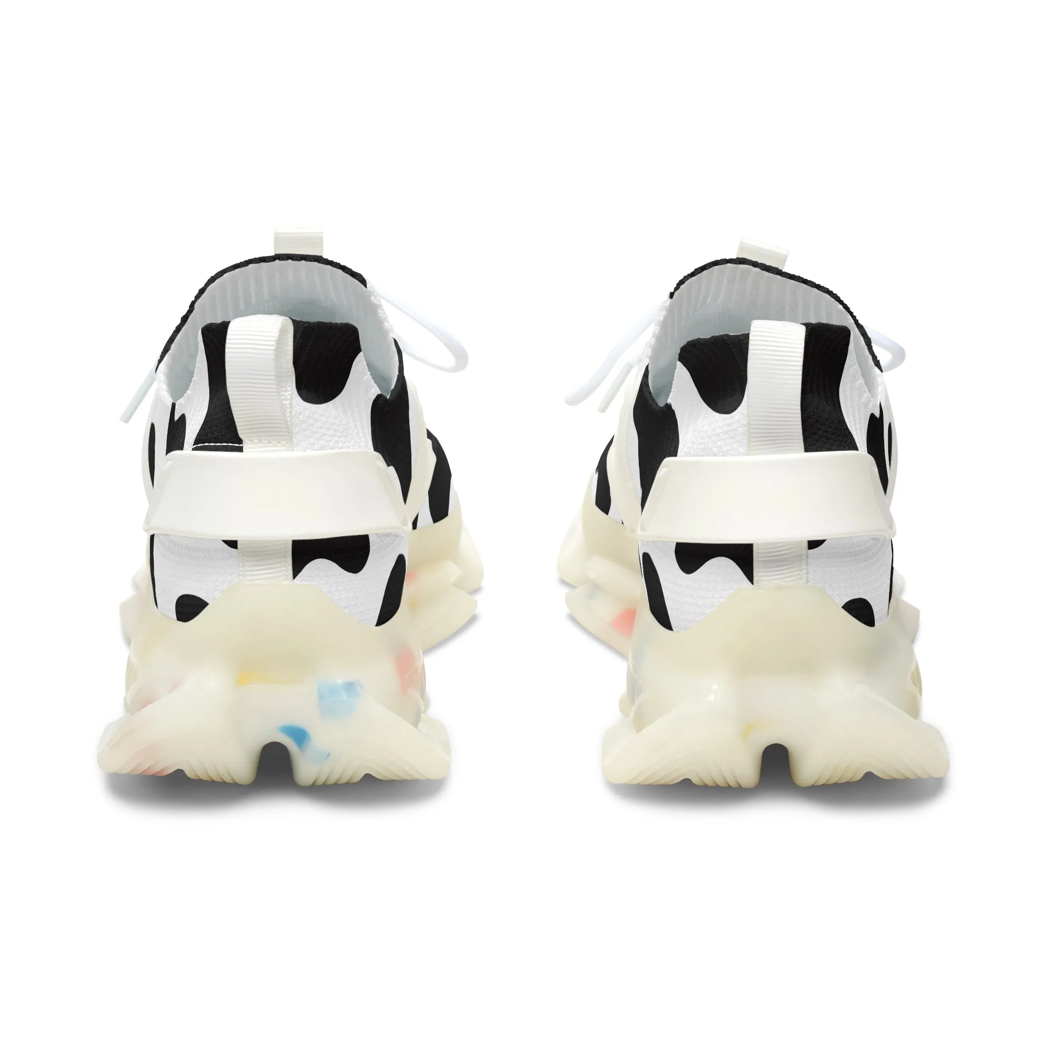 Black and White Cow Pattern Women's Mesh Sneakers
