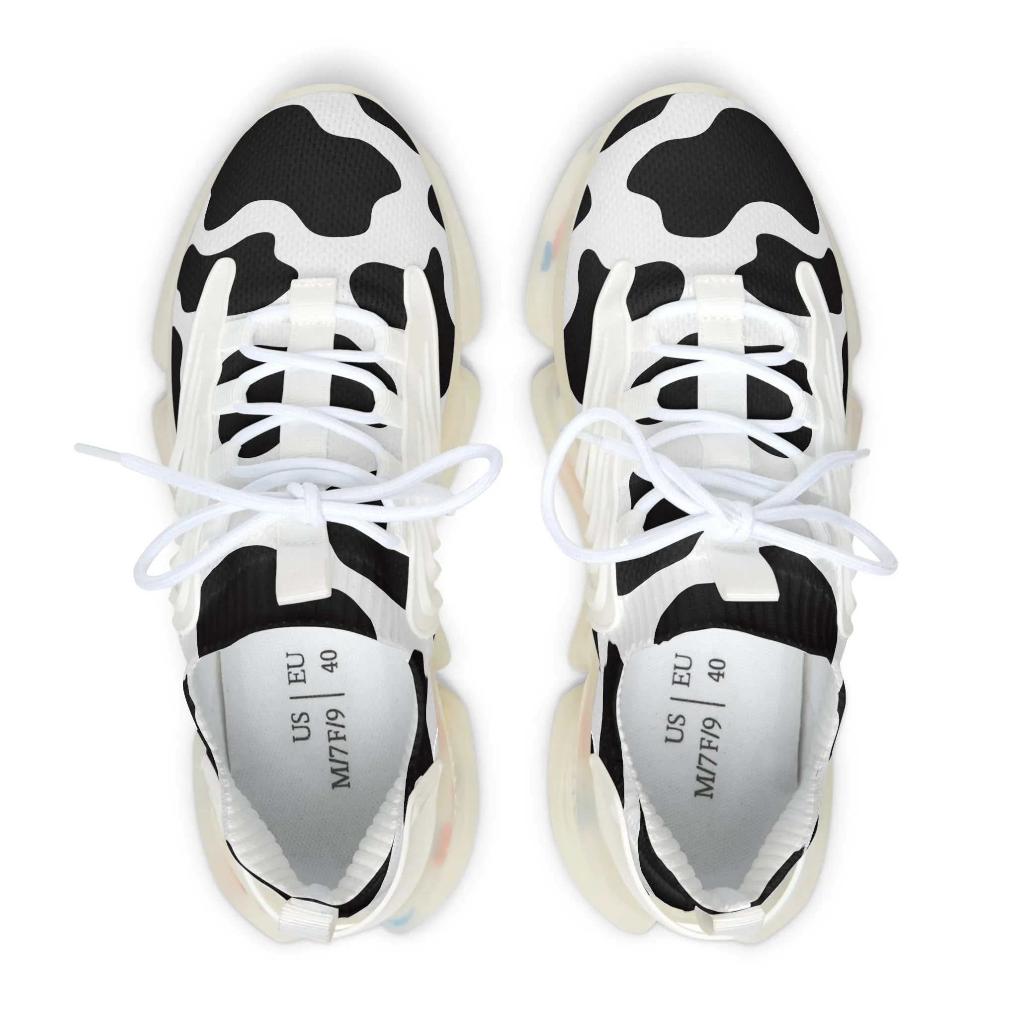 Black and White Cow Pattern Women's Mesh Sneakers
