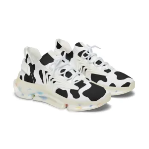 Black and White Cow Pattern Women's Mesh Sneakers