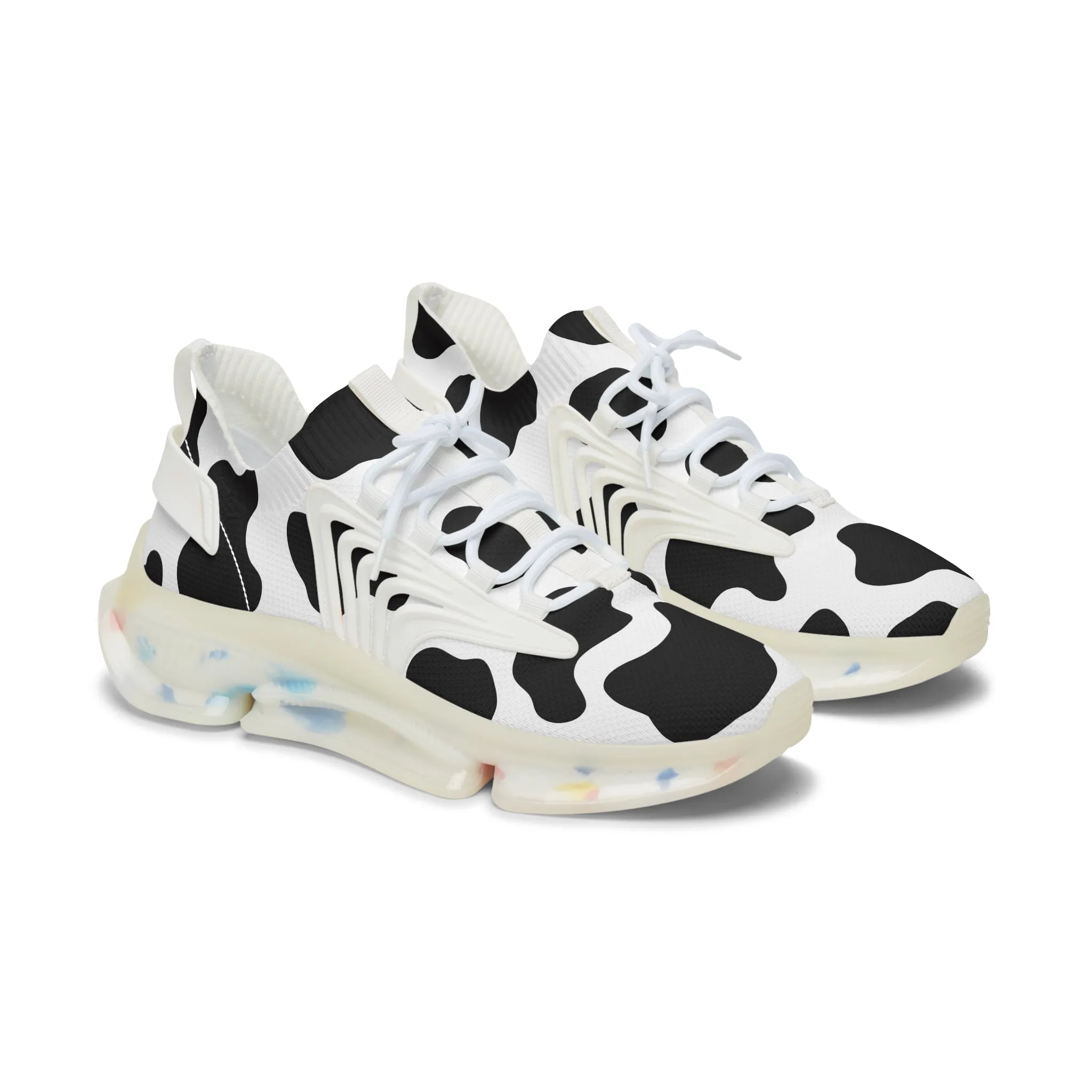 Black and White Cow Pattern Women's Mesh Sneakers