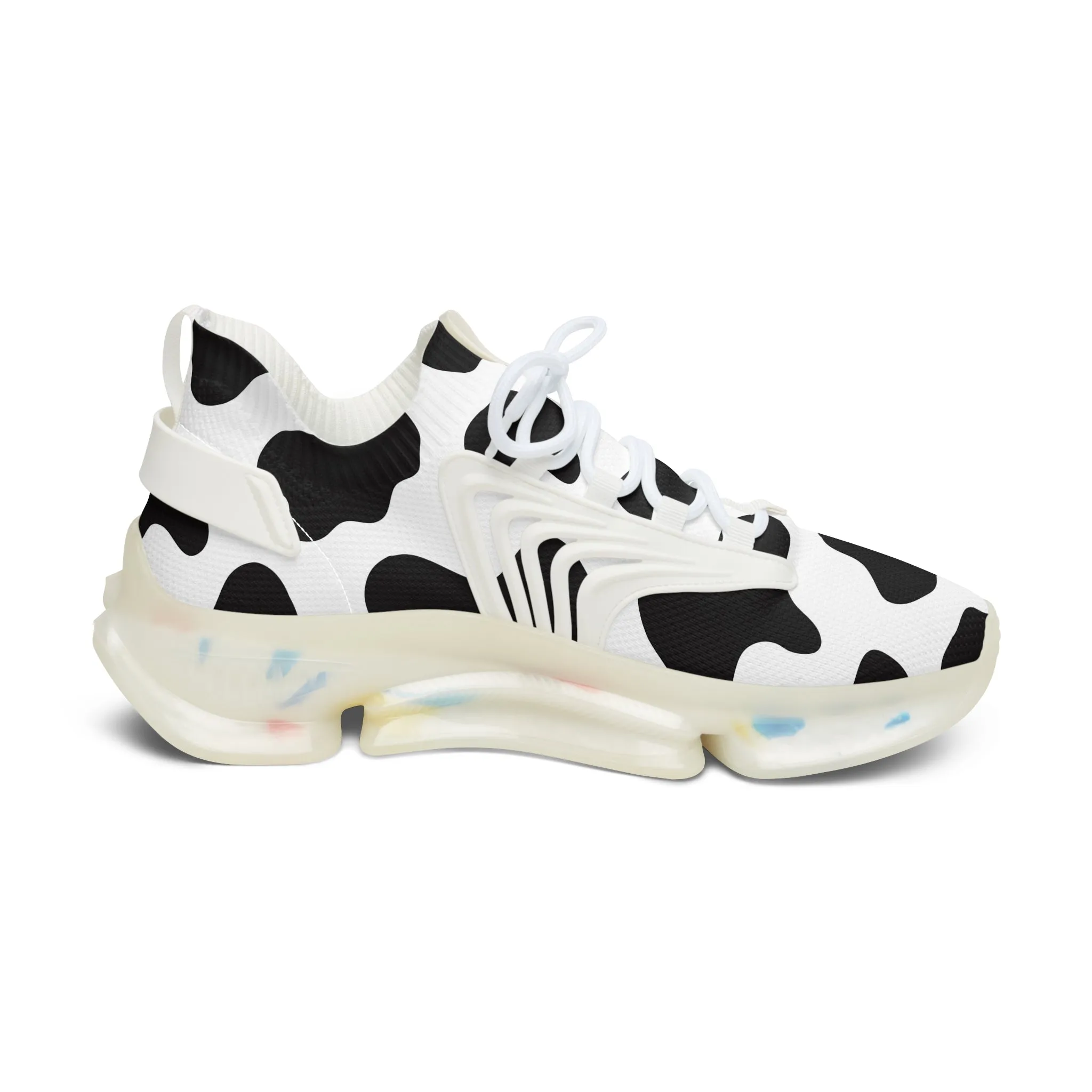 Black and White Cow Pattern Women's Mesh Sneakers
