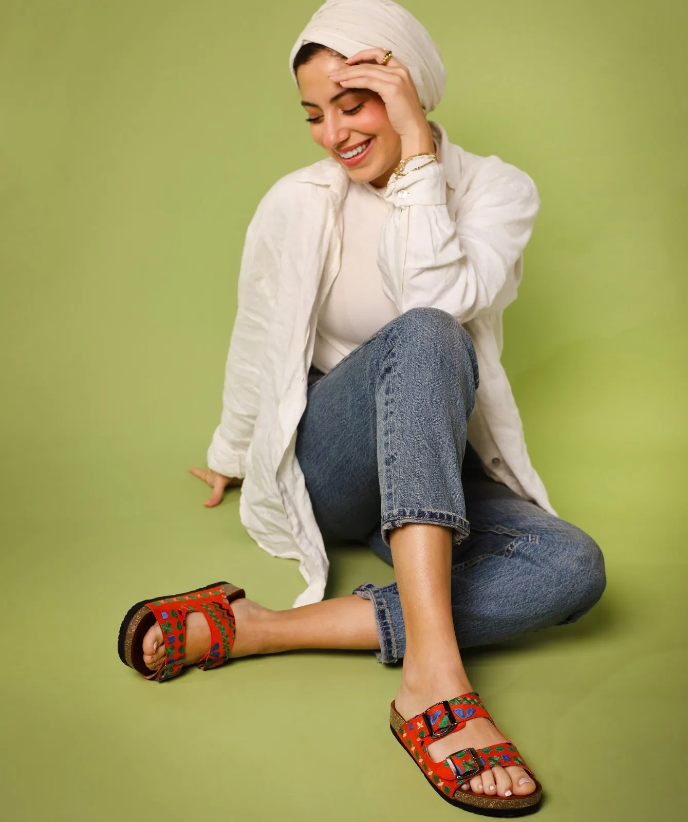 Boho Lines Slides Hot Orange