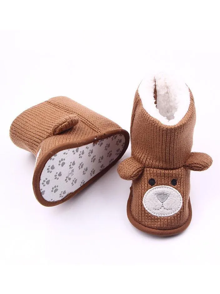 Brown Winter Cute Baby Bear Style Fleecee-lined Snow Boots