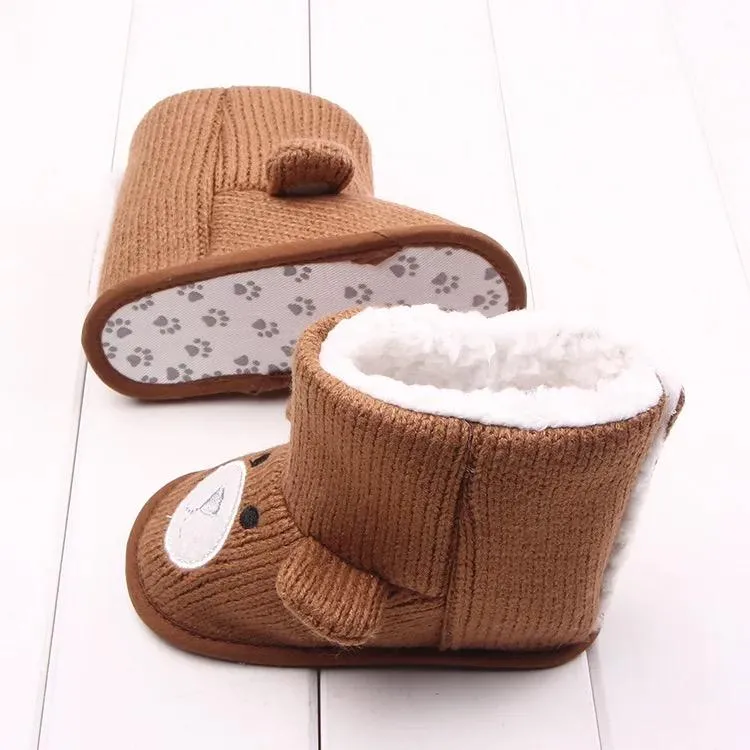Brown Winter Cute Baby Bear Style Fleecee-lined Snow Boots