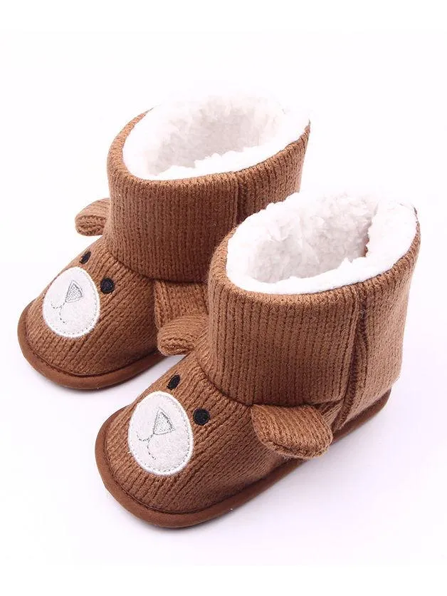 Brown Winter Cute Baby Bear Style Fleecee-lined Snow Boots
