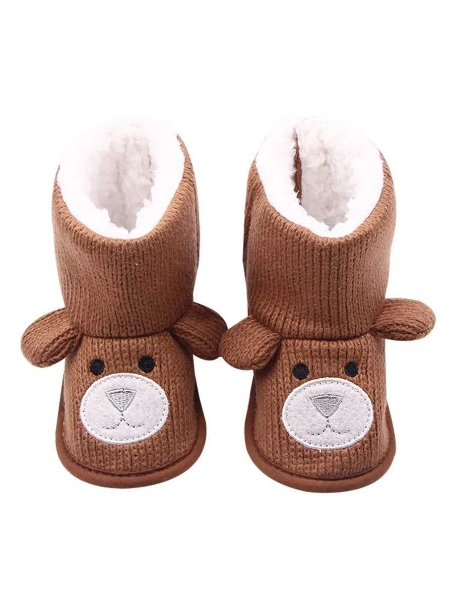 Brown Winter Cute Baby Bear Style Fleecee-lined Snow Boots