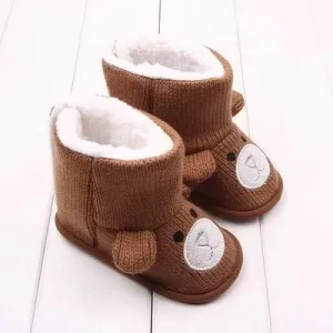 Brown Winter Cute Baby Bear Style Fleecee-lined Snow Boots