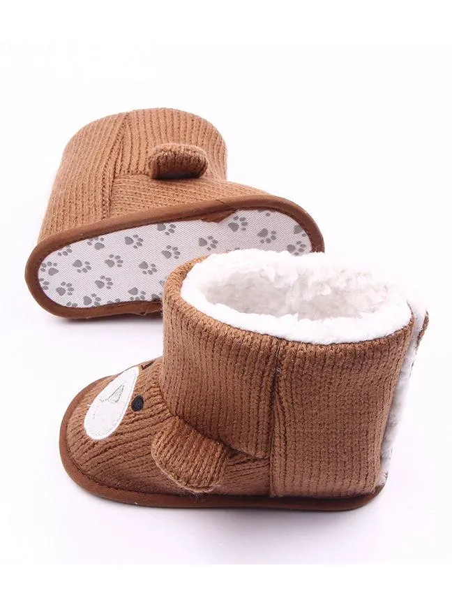 Brown Winter Cute Baby Bear Style Fleecee-lined Snow Boots