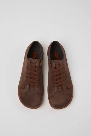 Camper Women's 20848 Peu Leather Lace-Up Casual Shoes Brown