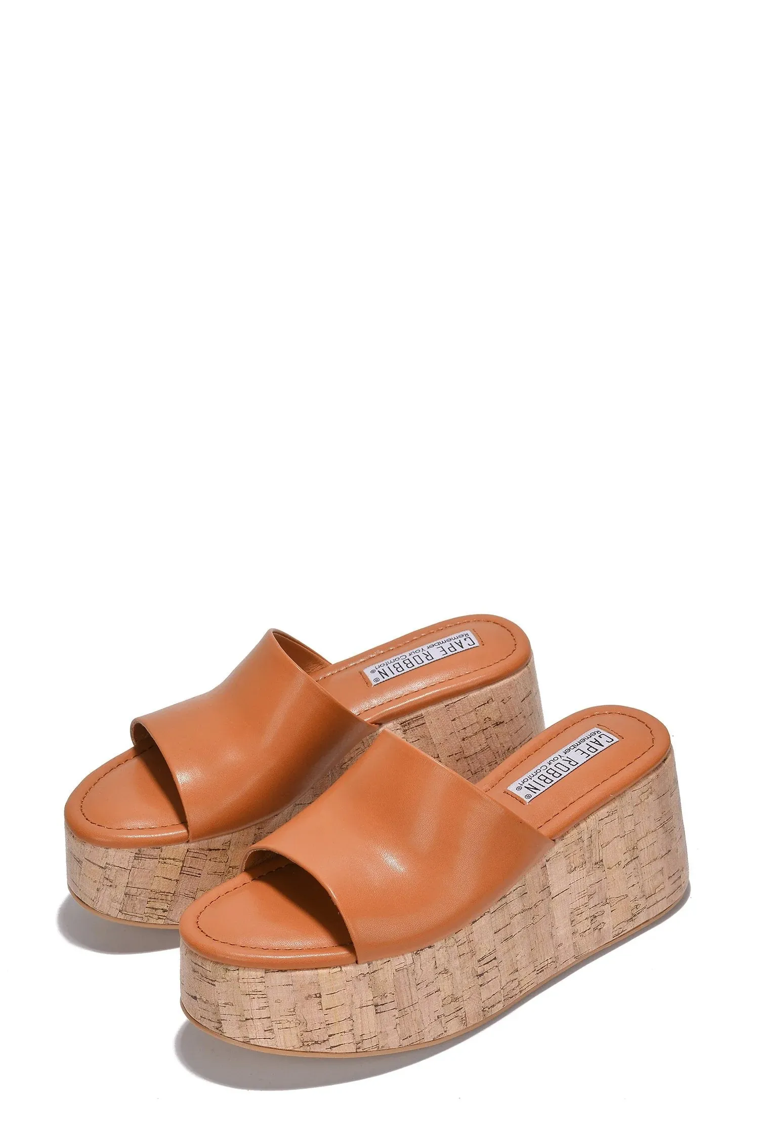 Cape Robbin Banka Nude Slip On Round Open Toe Chunky Wedge Heel Fashion Sandals