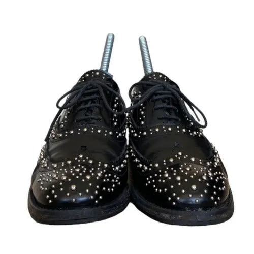 CHURCH’S Burwood Met. Polished Binder Brogue Studded Black Oxford, Size 37.5