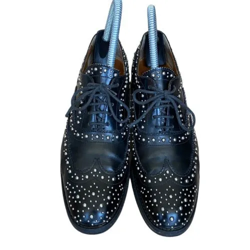 CHURCH’S Burwood Met. Polished Binder Brogue Studded Black Oxford, Size 37.5