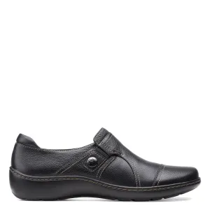 Clarks Women's Cora Poppy Slip Ons- Black Leather