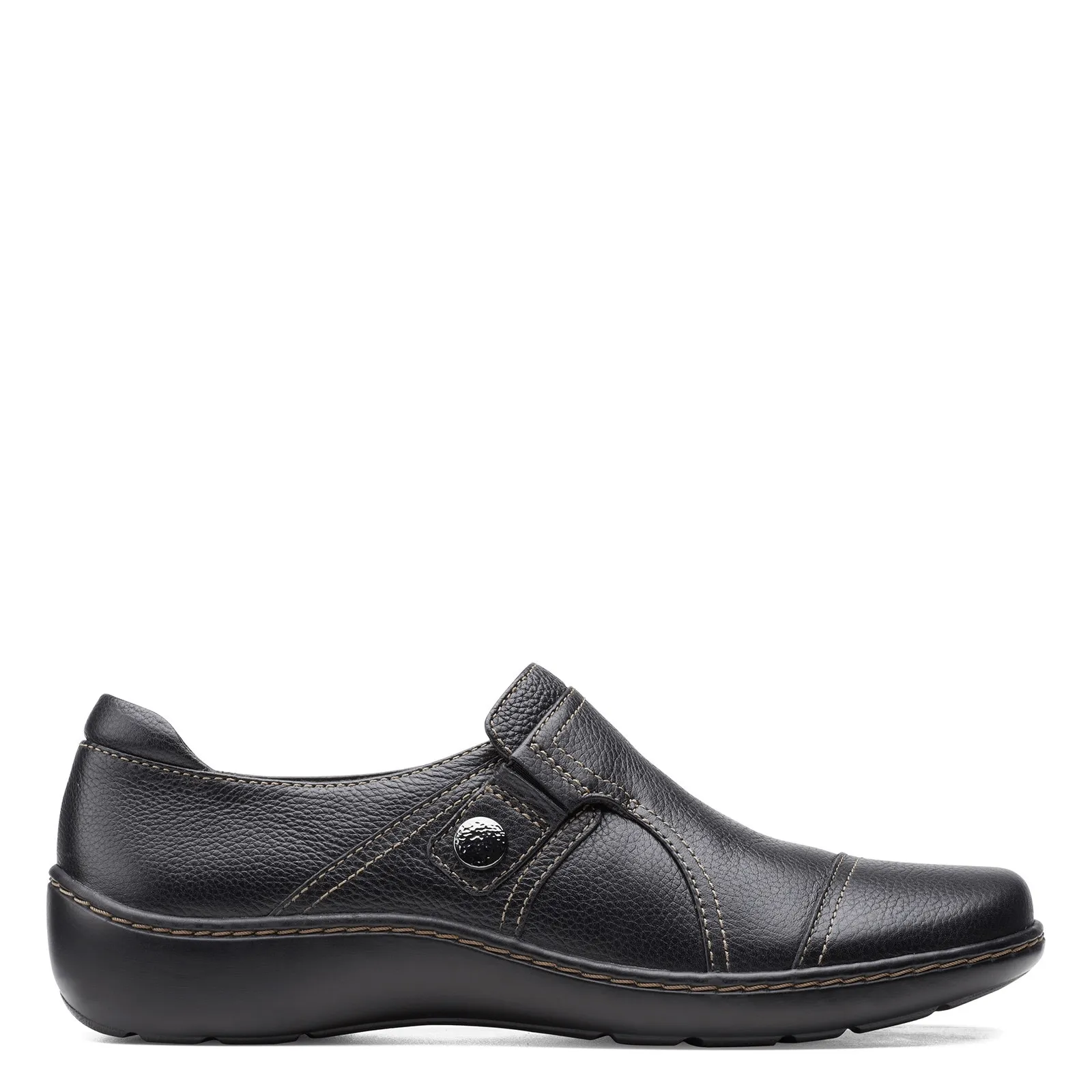 Clarks Women's Cora Poppy Slip Ons- Black Leather