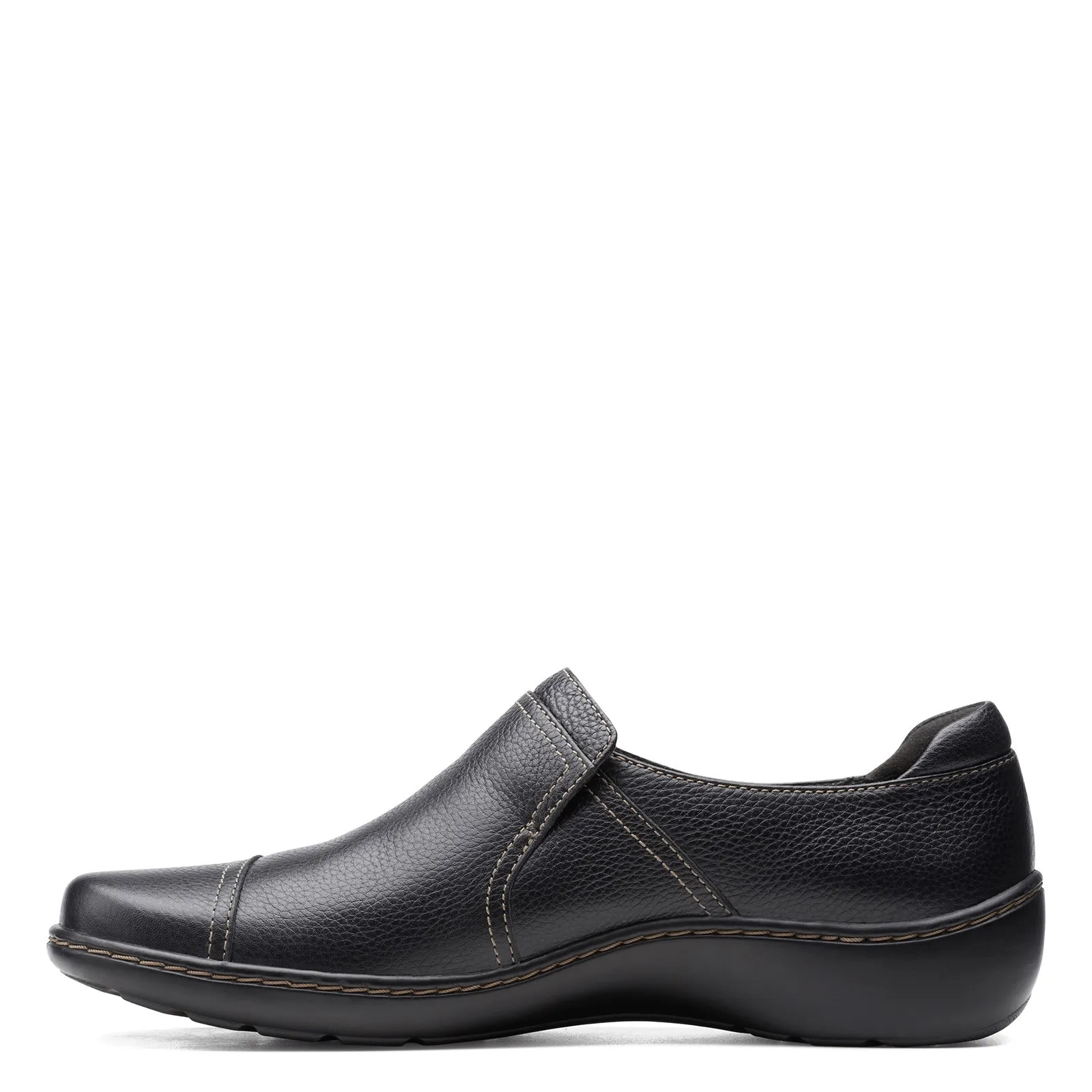 Clarks Women's Cora Poppy Slip Ons- Black Leather