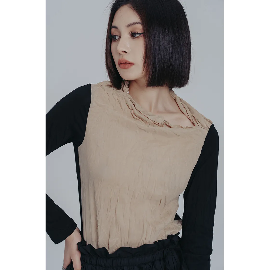 Color Block Wrinkled Shirt